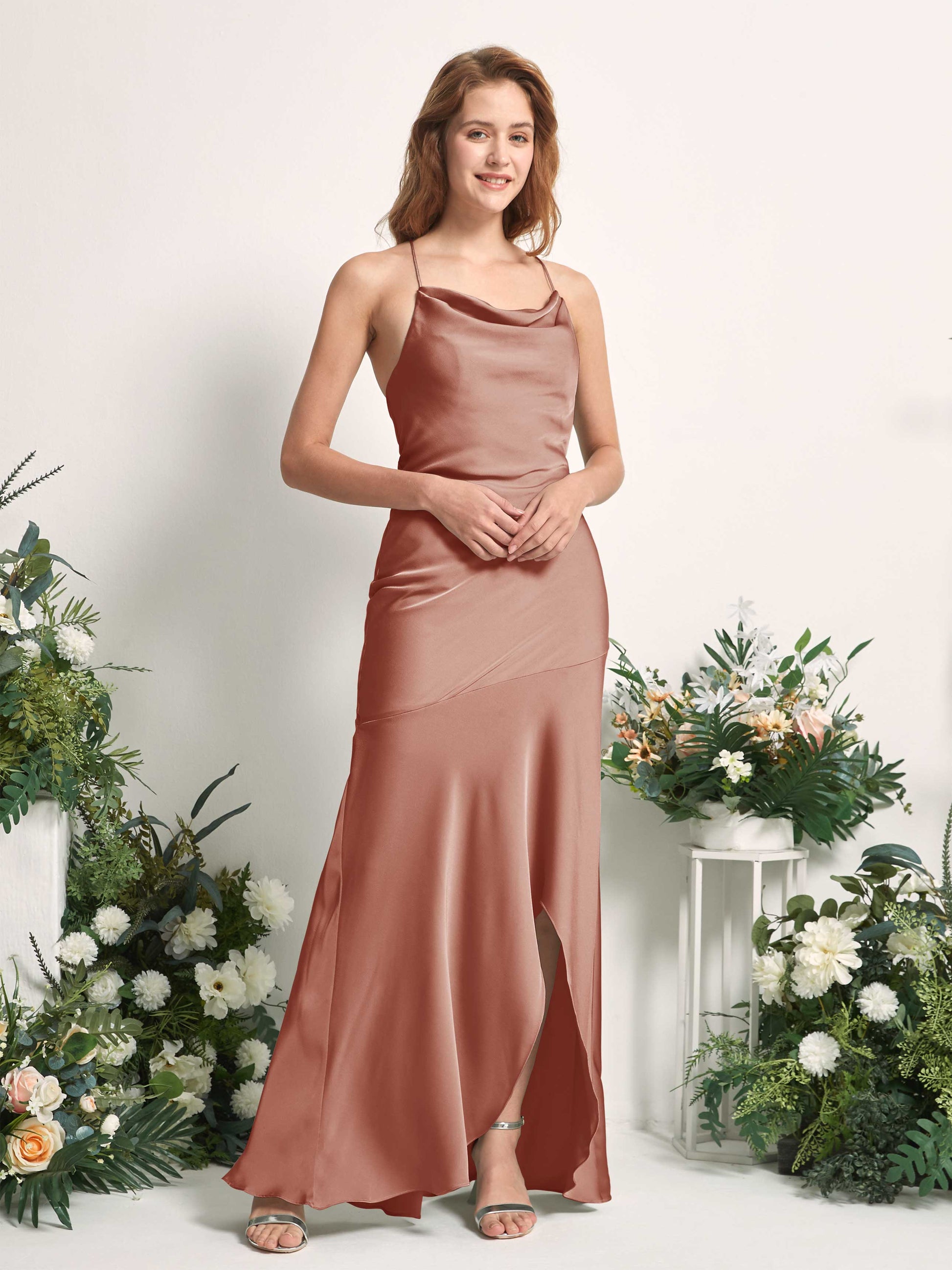 Florence Raw Sienna Satin Sleeveless Maxi Dress