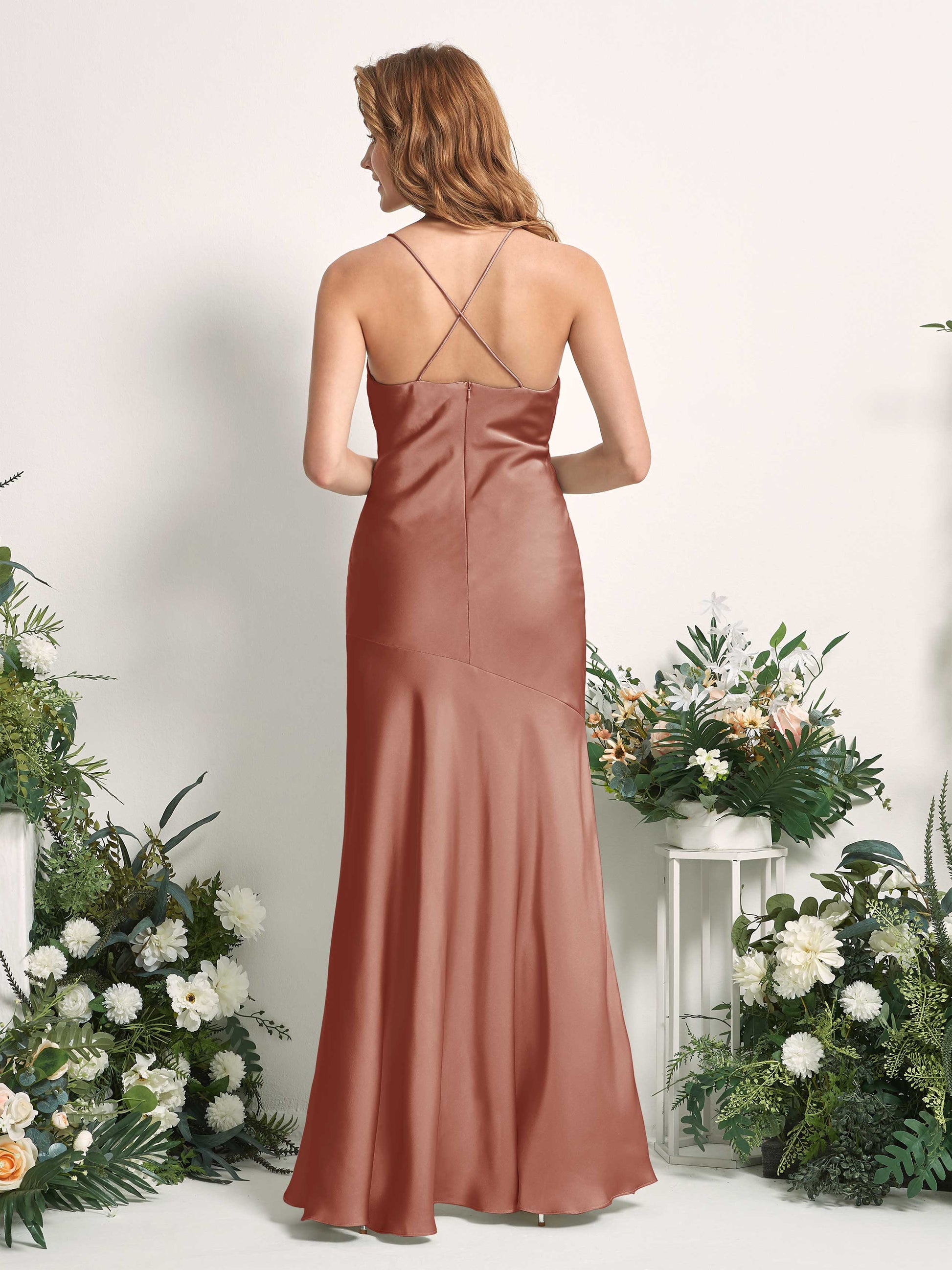 Florence Raw Sienna Satin Sleeveless Maxi Dress