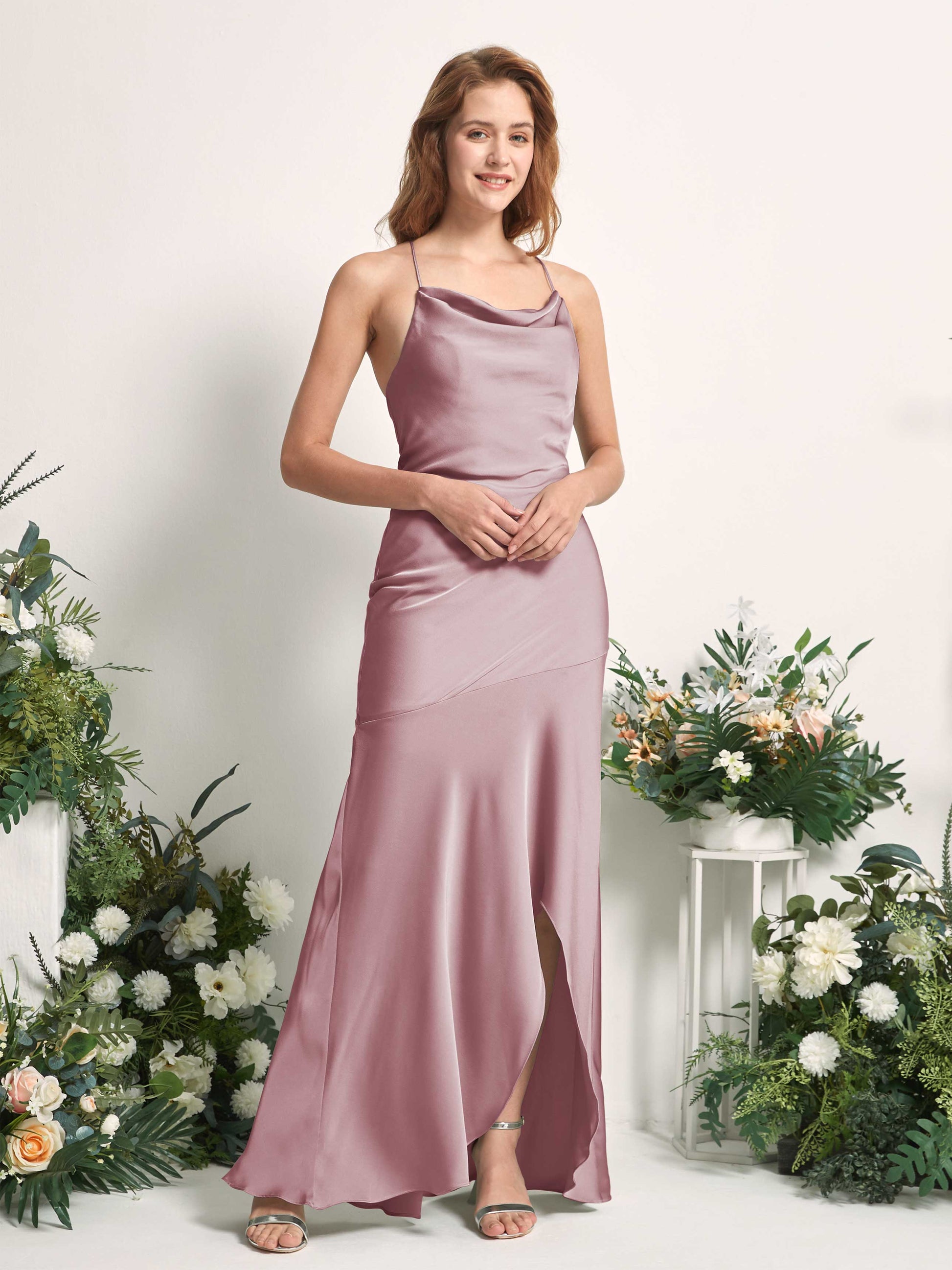 Florence Rose Quartz Satin Sleeveless Maxi Dress