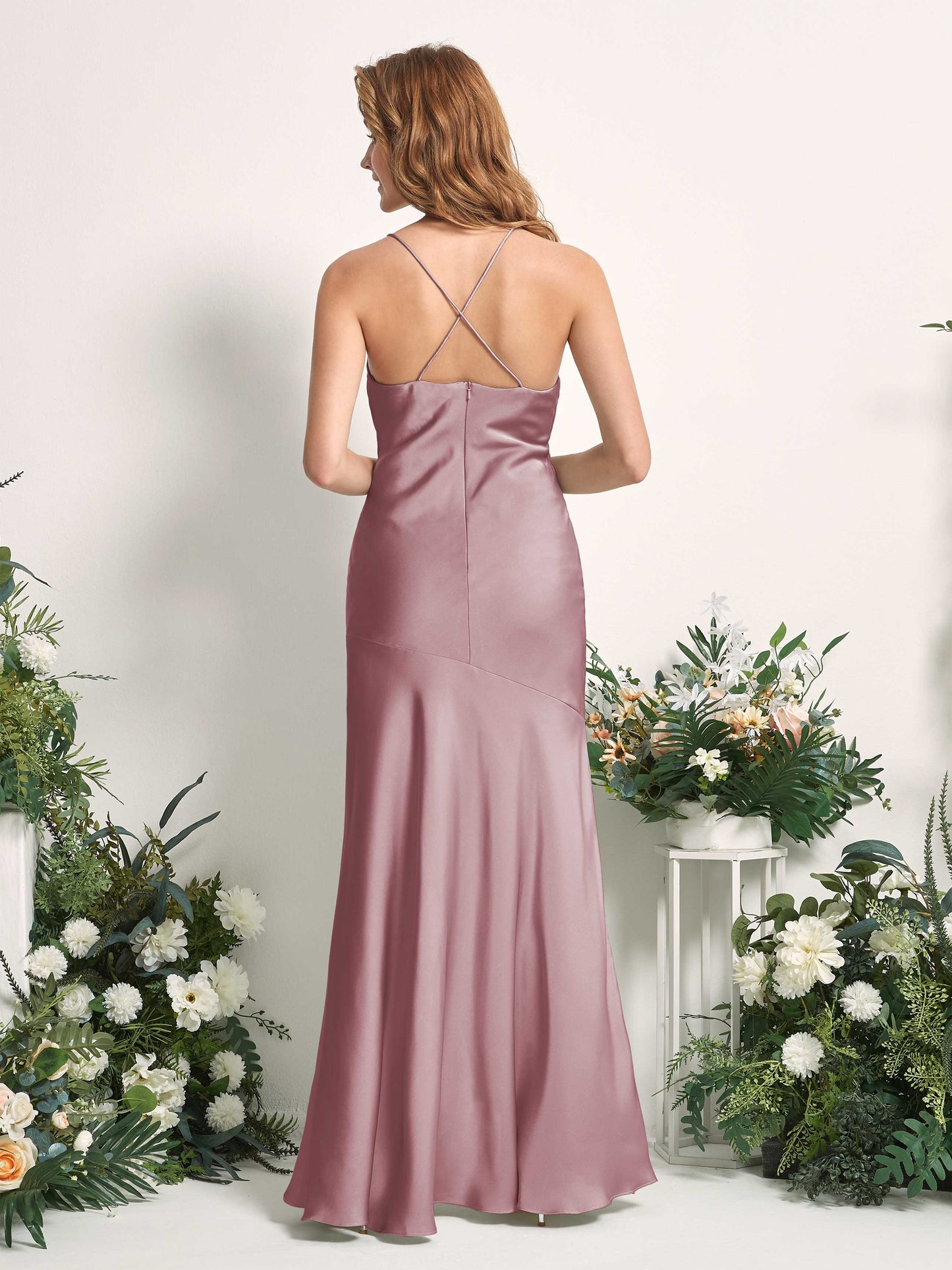 Florence Rose Quartz Satin Sleeveless Maxi Dress