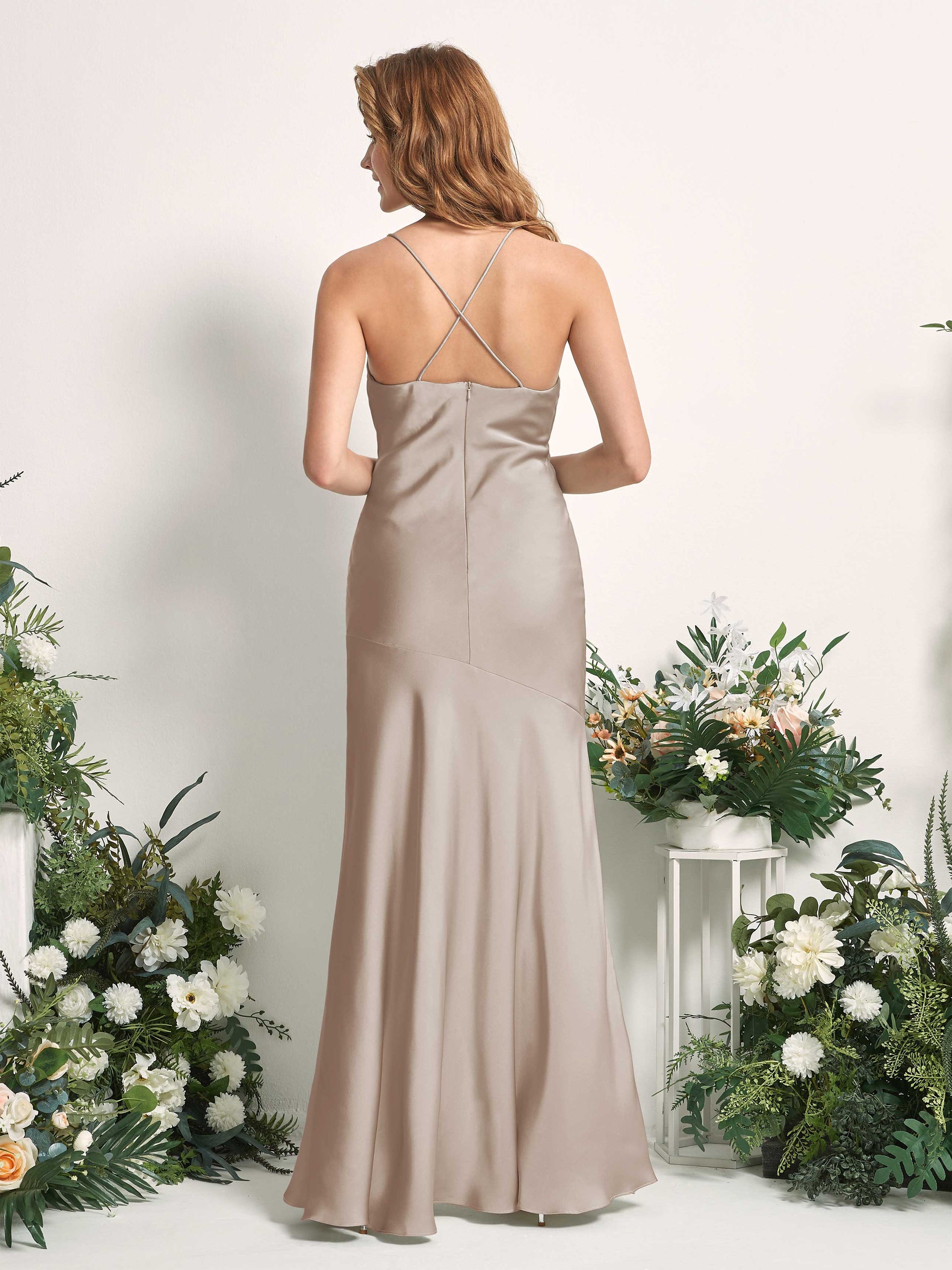 Florence Taupe Satin Sleeveless Maxi Dress