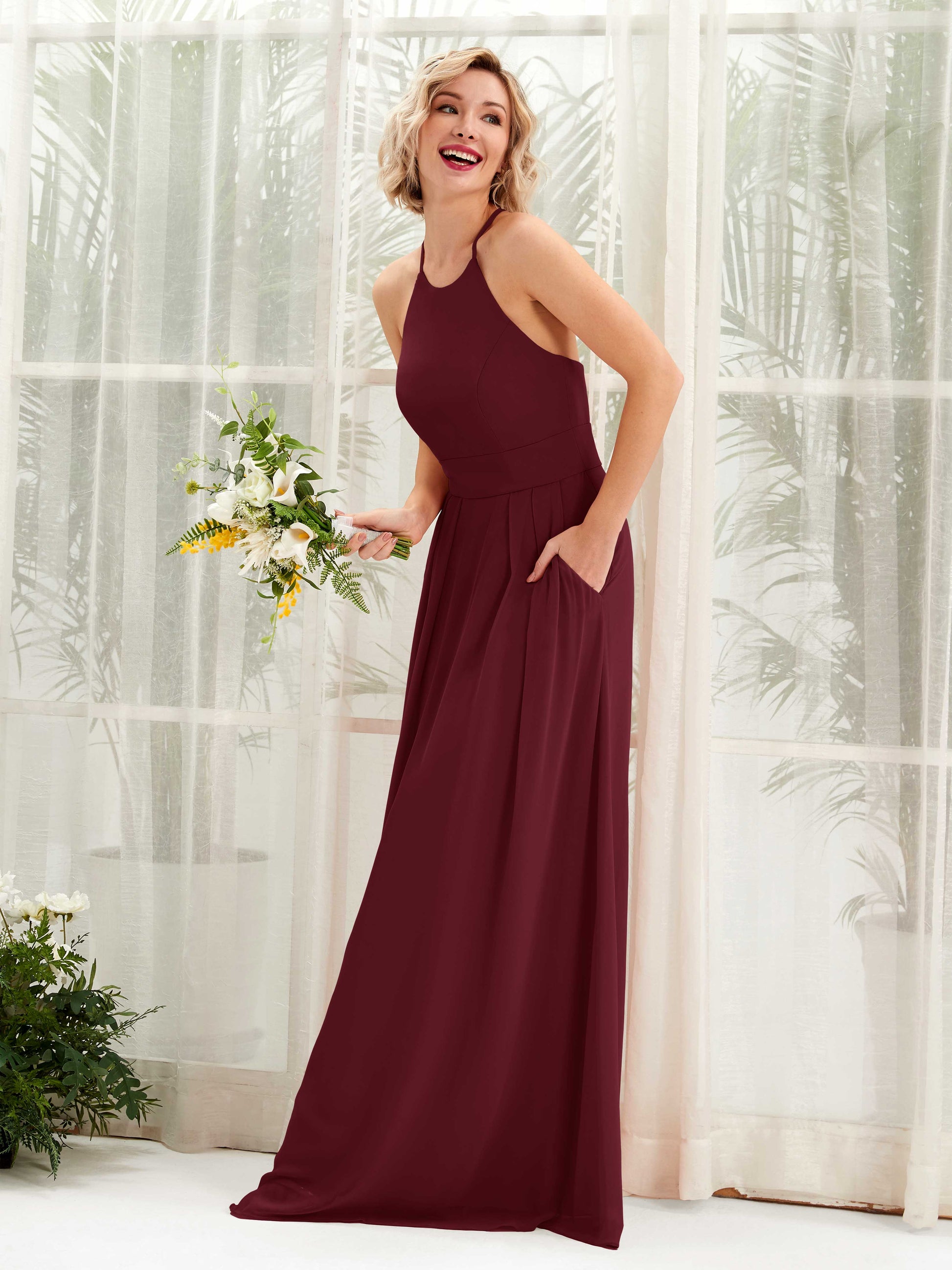 Frances Burgundy Halter Maxi Dress