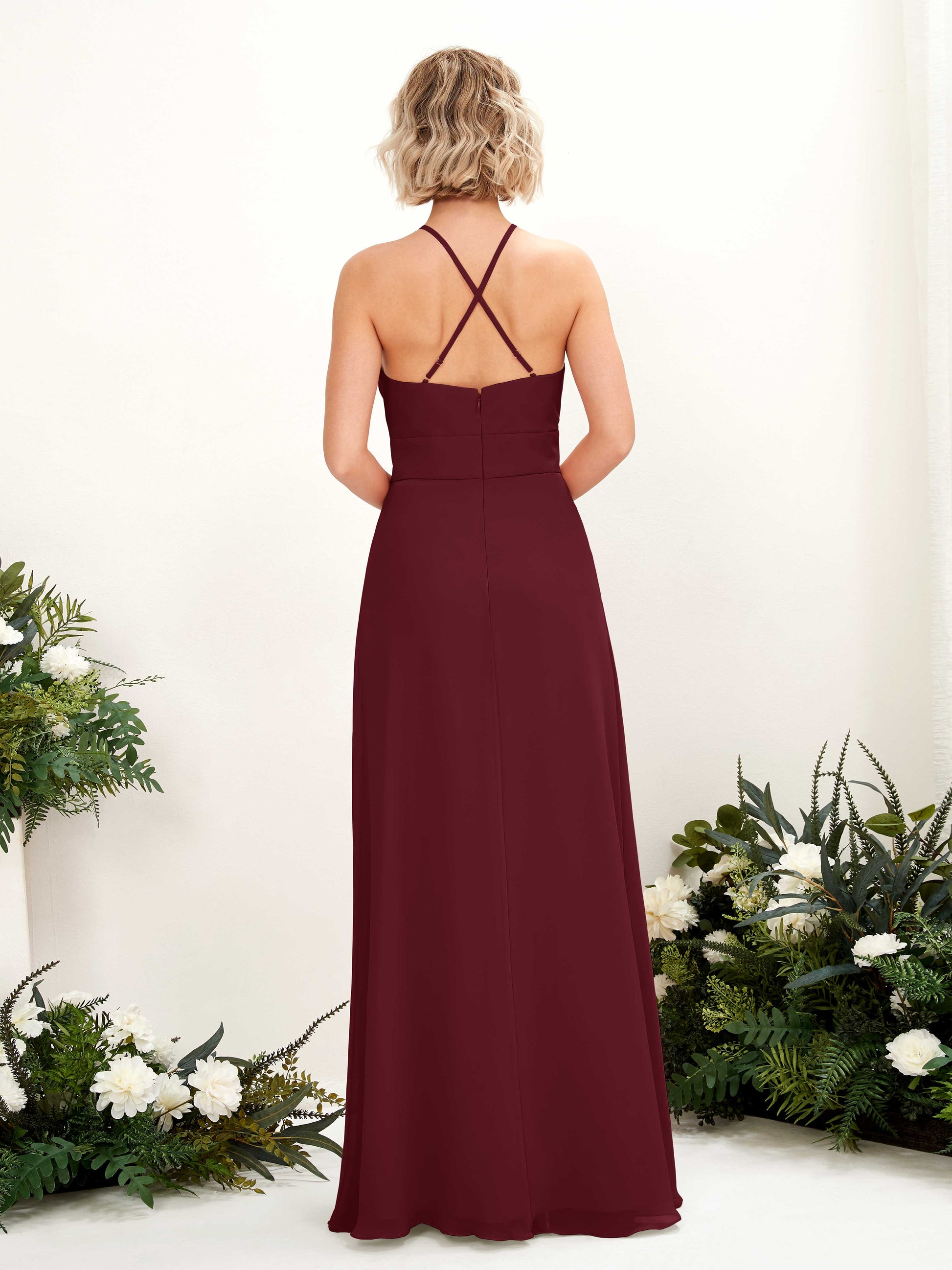 Frances Burgundy Halter Maxi Dress