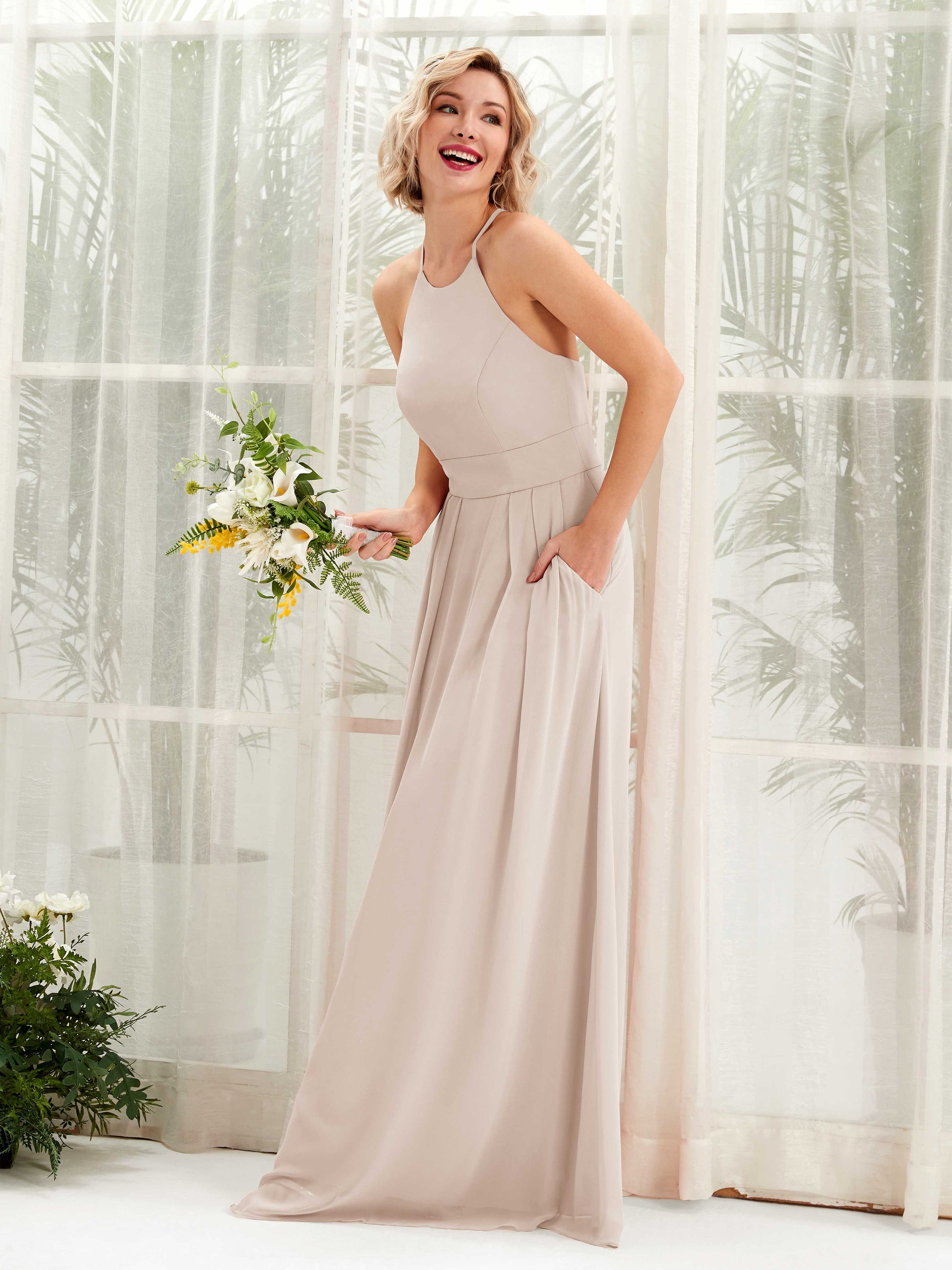 Frances Champagne Halter Maxi Dress