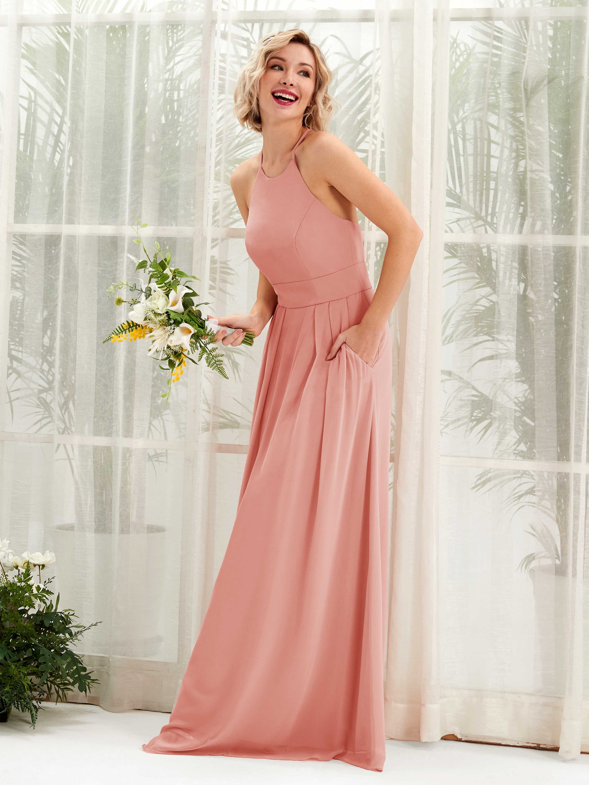 Frances Champagne Rose Halter Maxi Dress