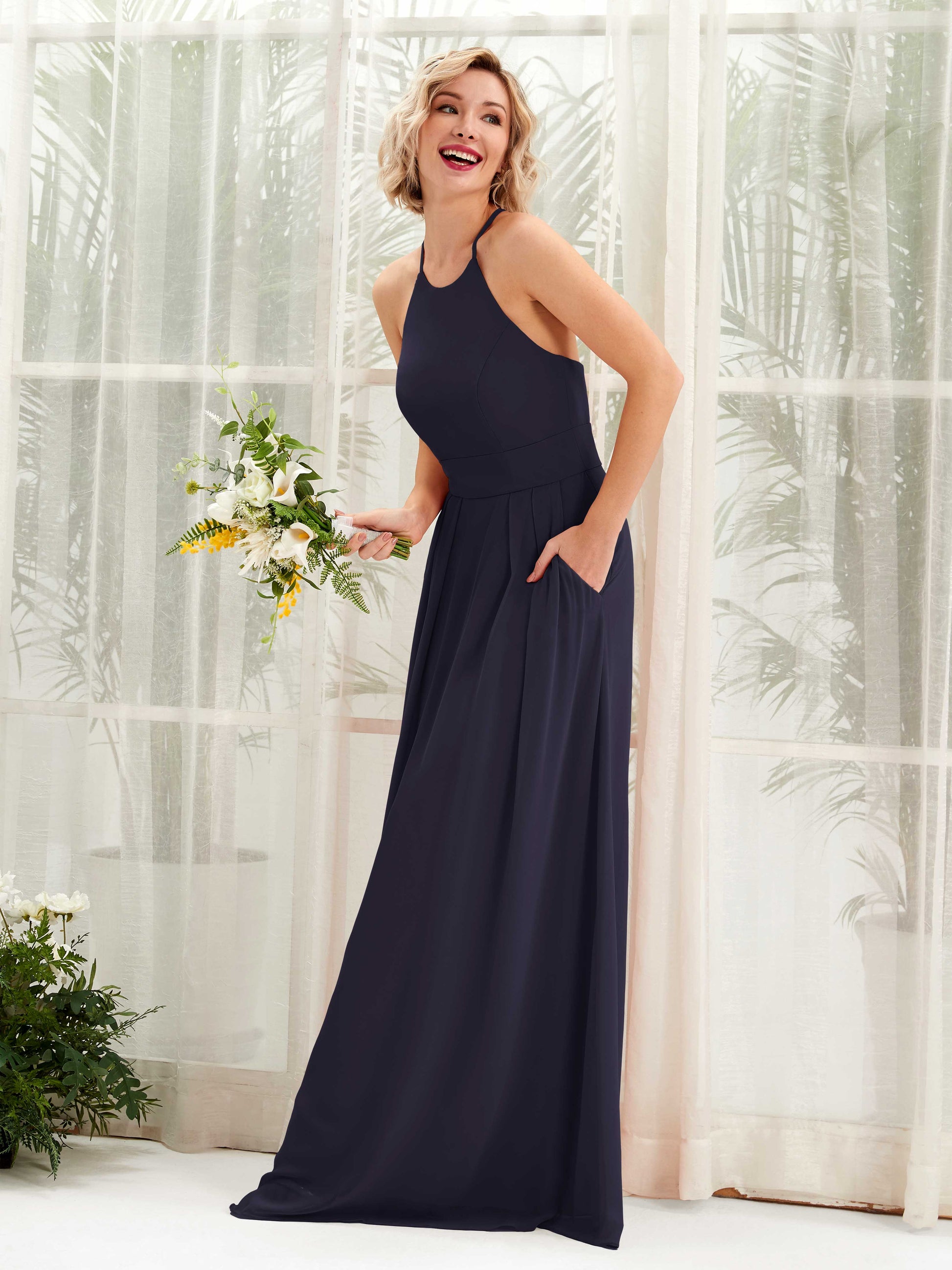 Frances Dark Navy Halter Maxi Dress