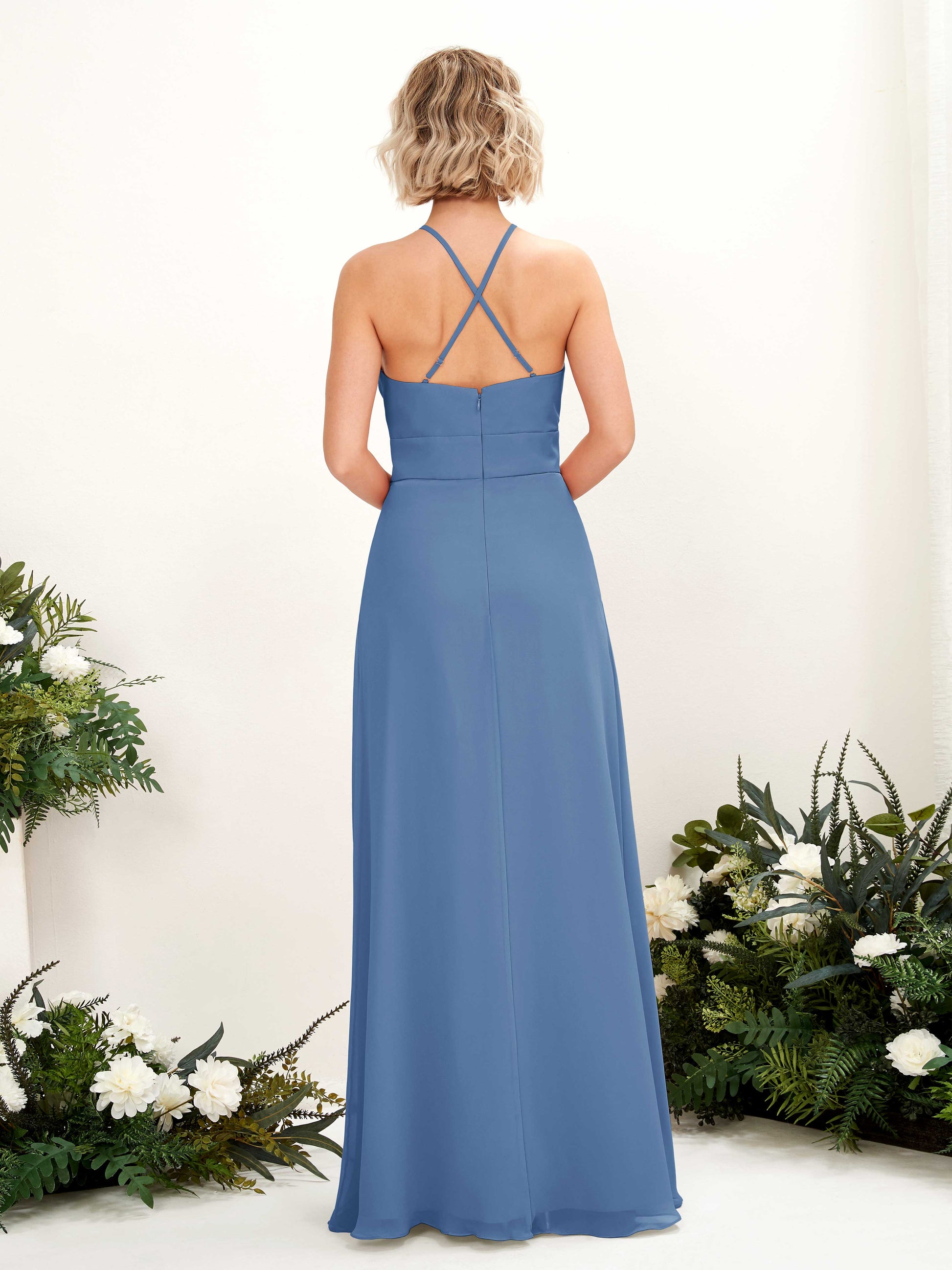 Frances Dusty Blue Halter Maxi Dress