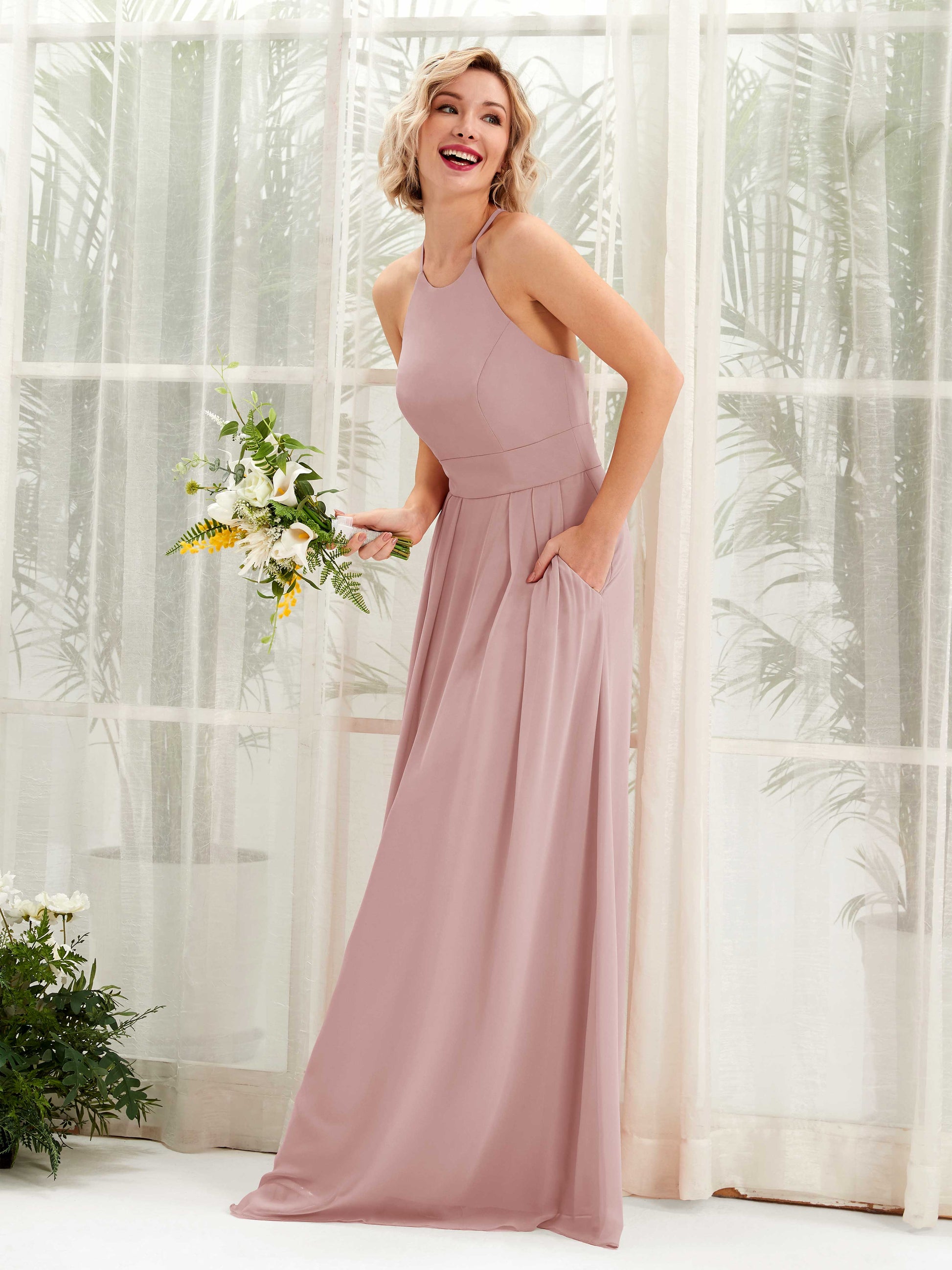 Frances Dusty Rose Halter Maxi Dress