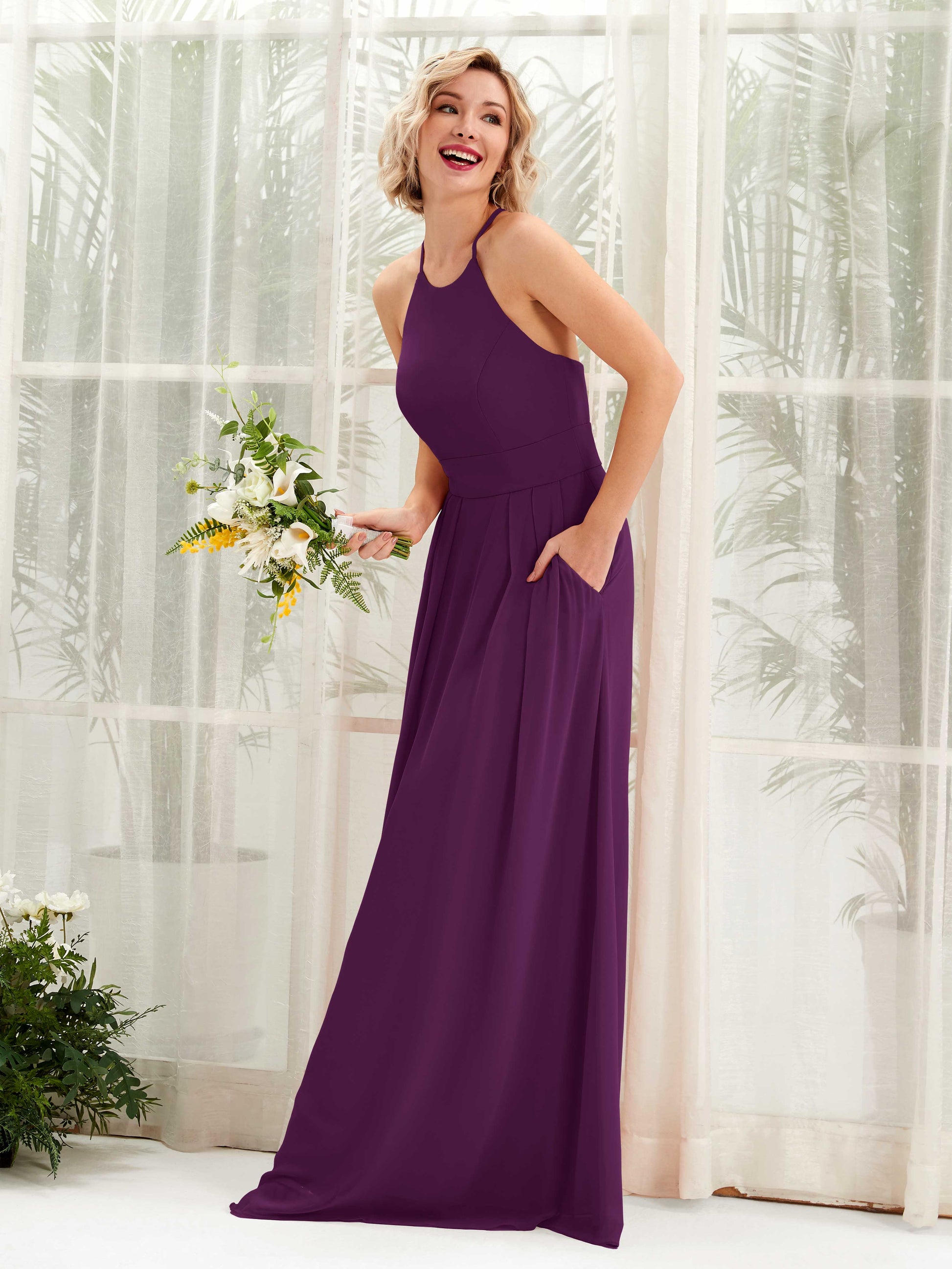 Frances Grape Halter Maxi Dress