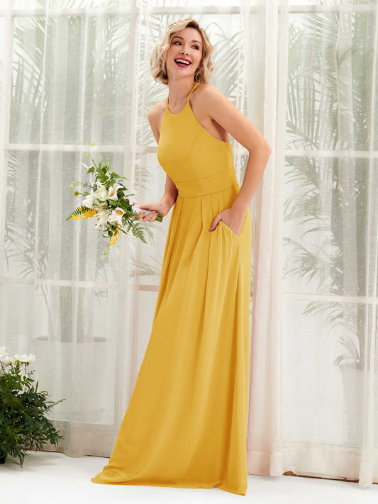 Frances Mustard Yellow Halter Maxi Dress