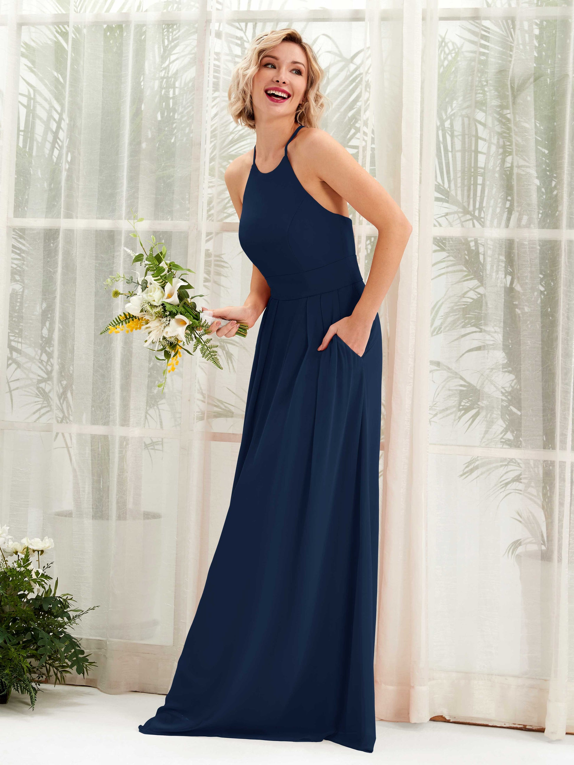 Frances Navy Halter Maxi Dress