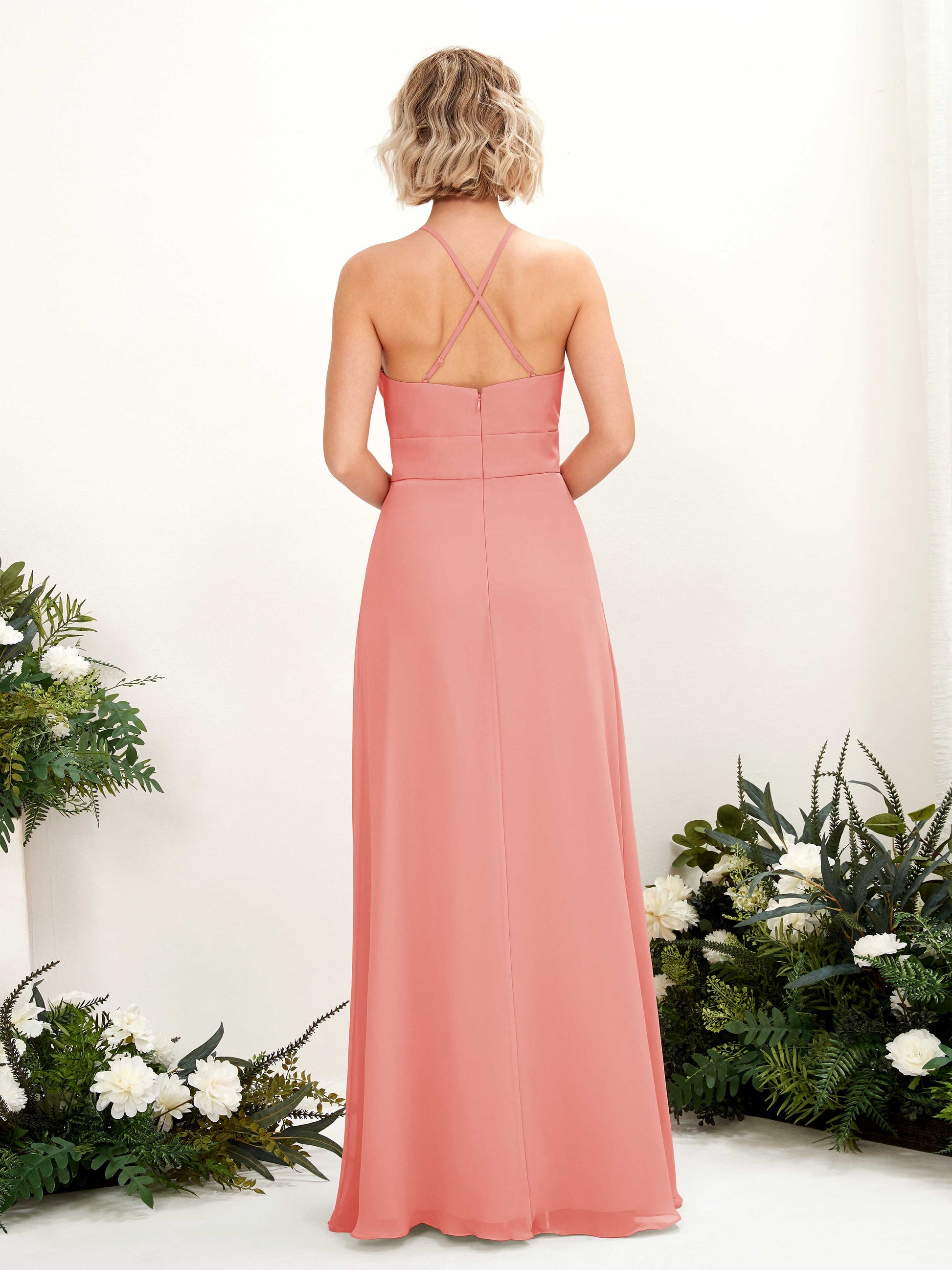 Frances Peach Pink Halter Maxi Dress