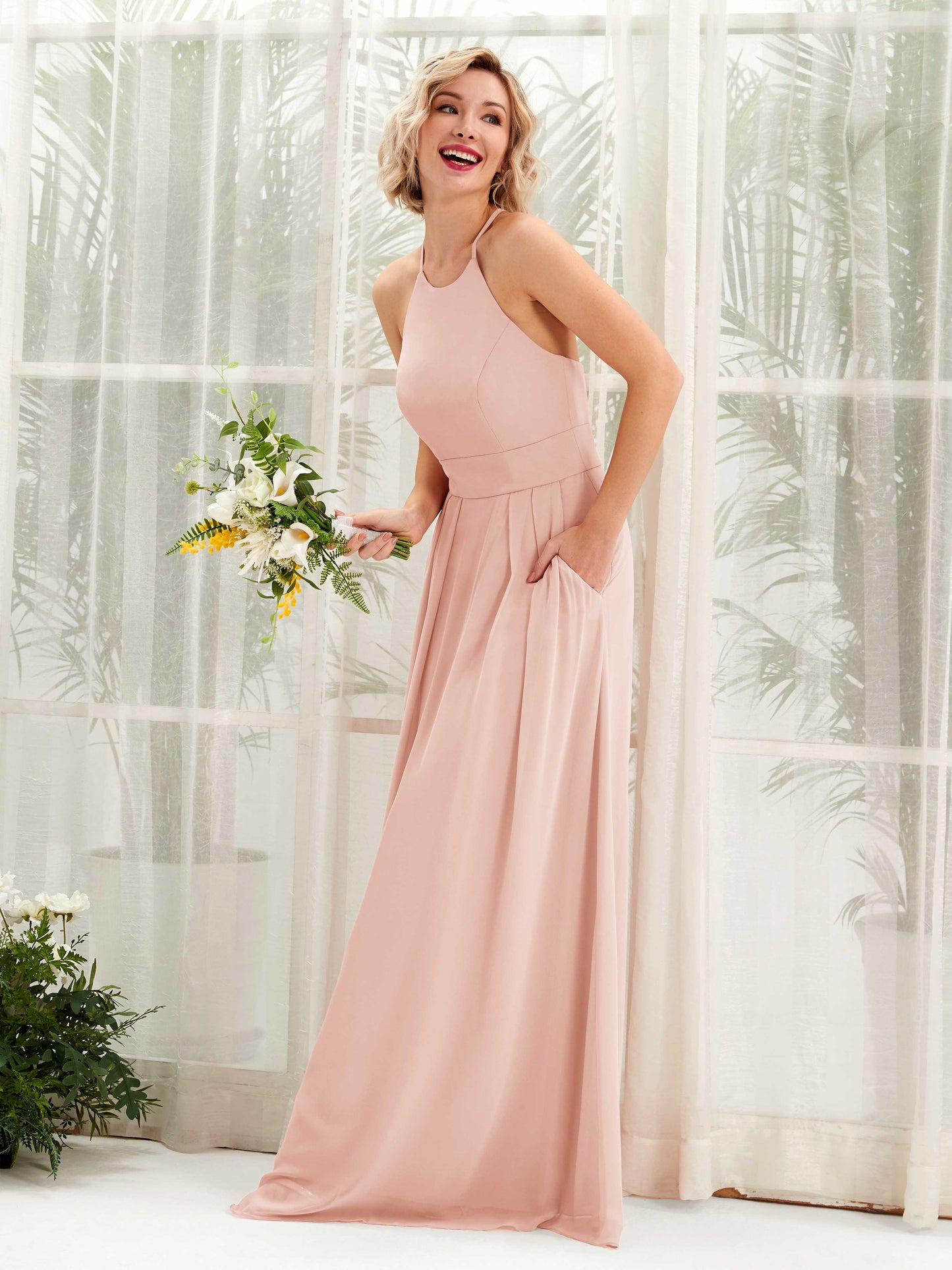 Frances Pearl Pink Halter Maxi Dress