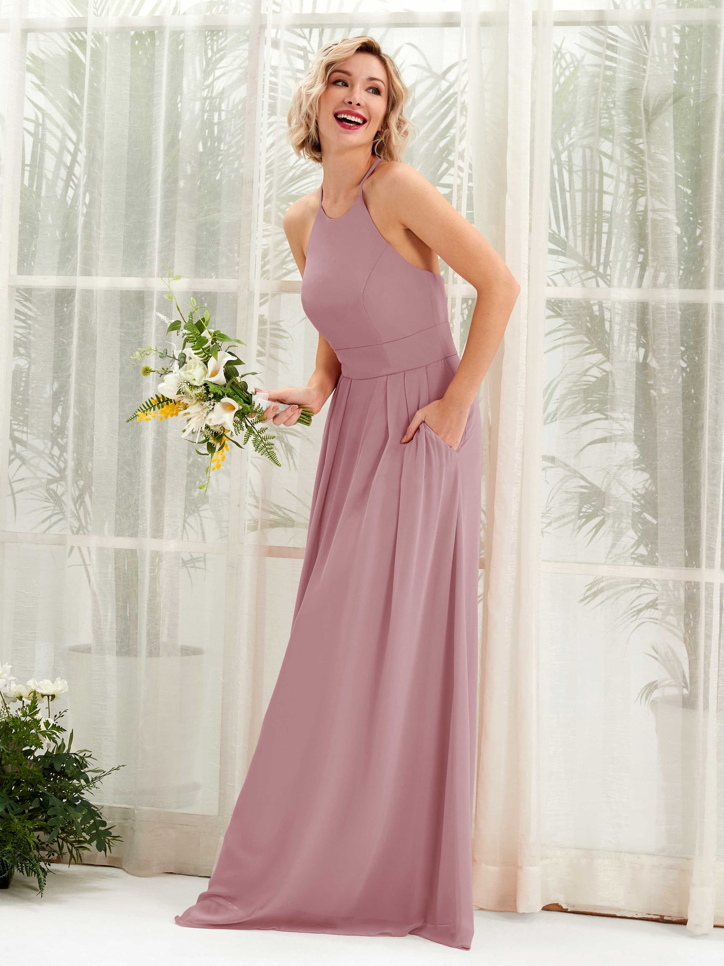 Frances Vintage Mauve Halter Maxi Dress