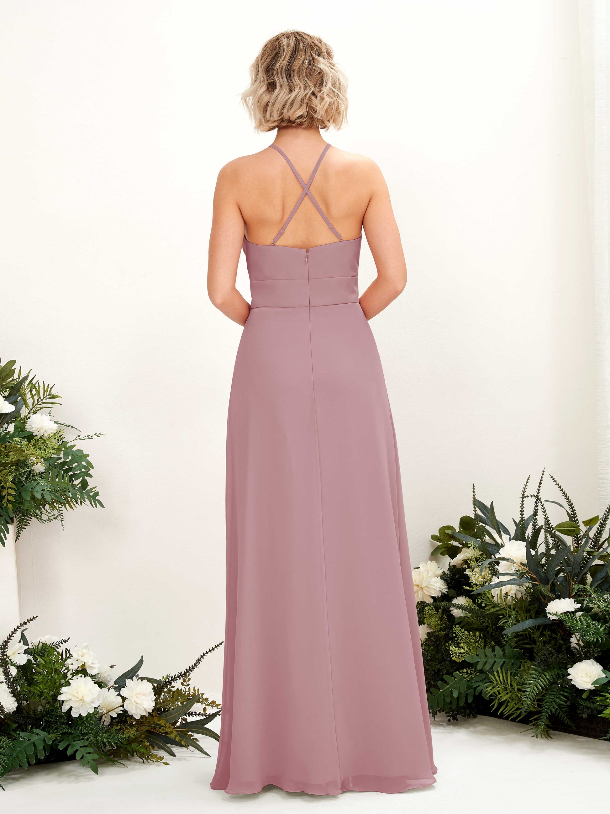 Frances Vintage Mauve Halter Maxi Dress