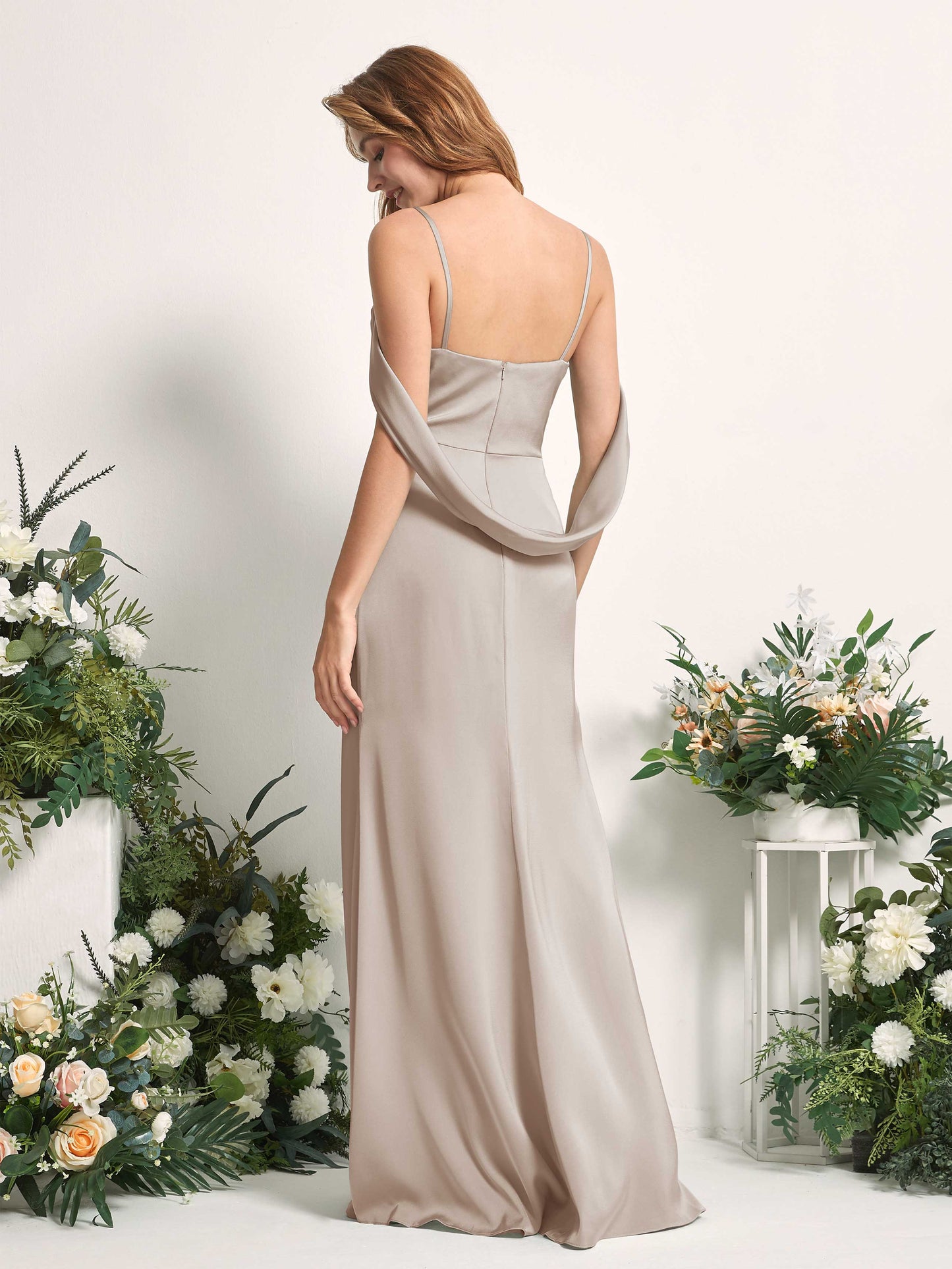 Freya Taupe Satin Sleeveless Maxi Dress