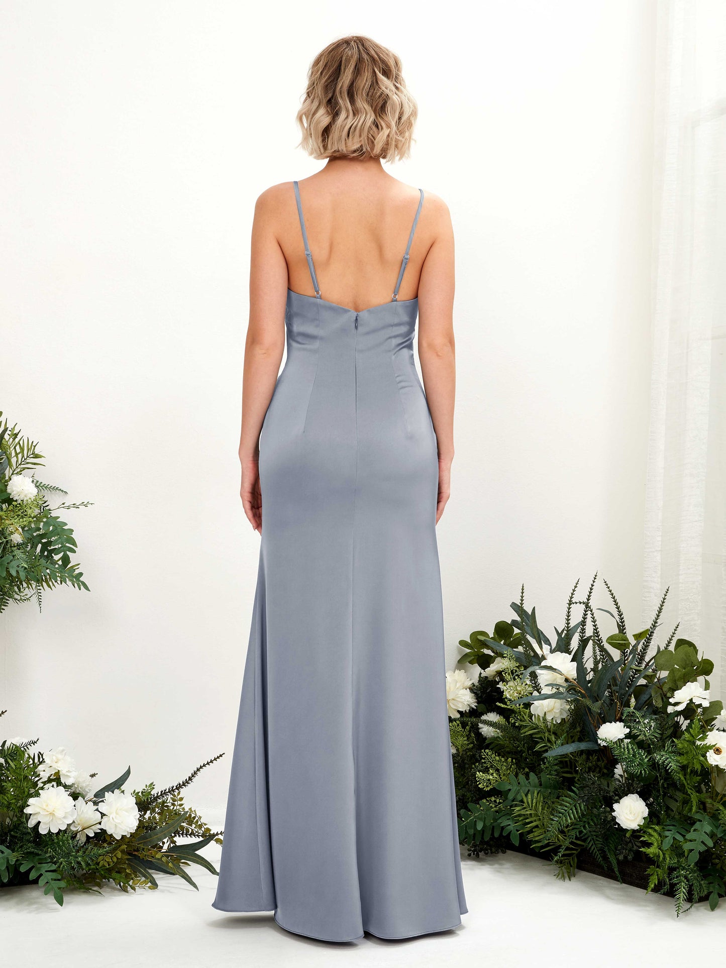 Gloria Dusty Blue Satin Sleeveless Maxi Dress