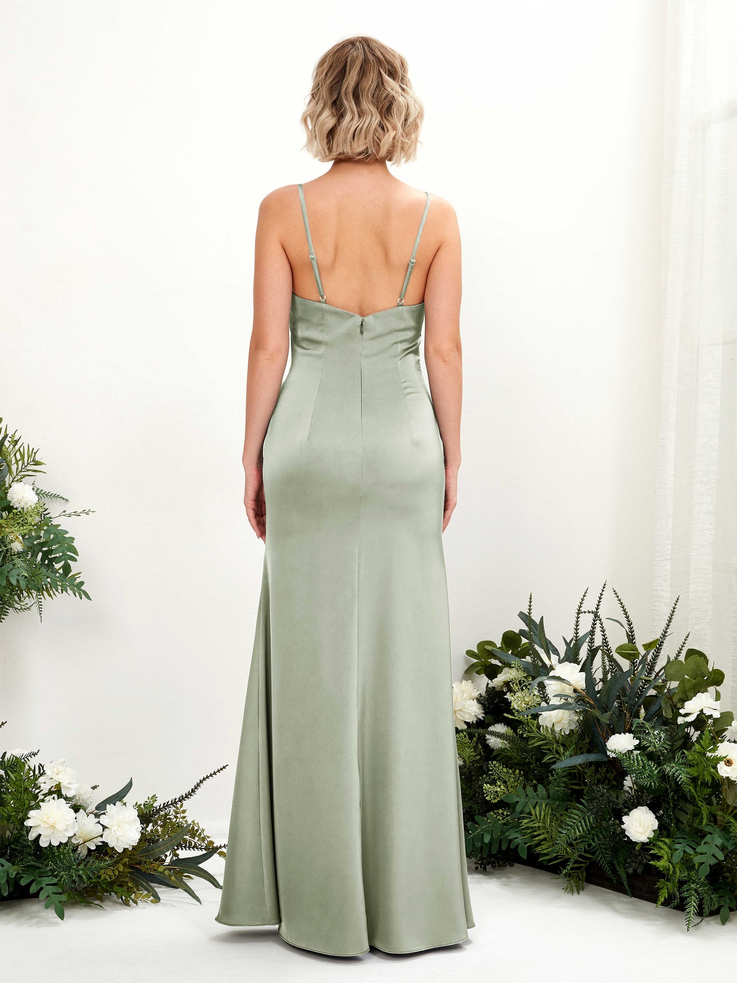 Gloria Sage Green Satin Sleeveless Maxi Dress