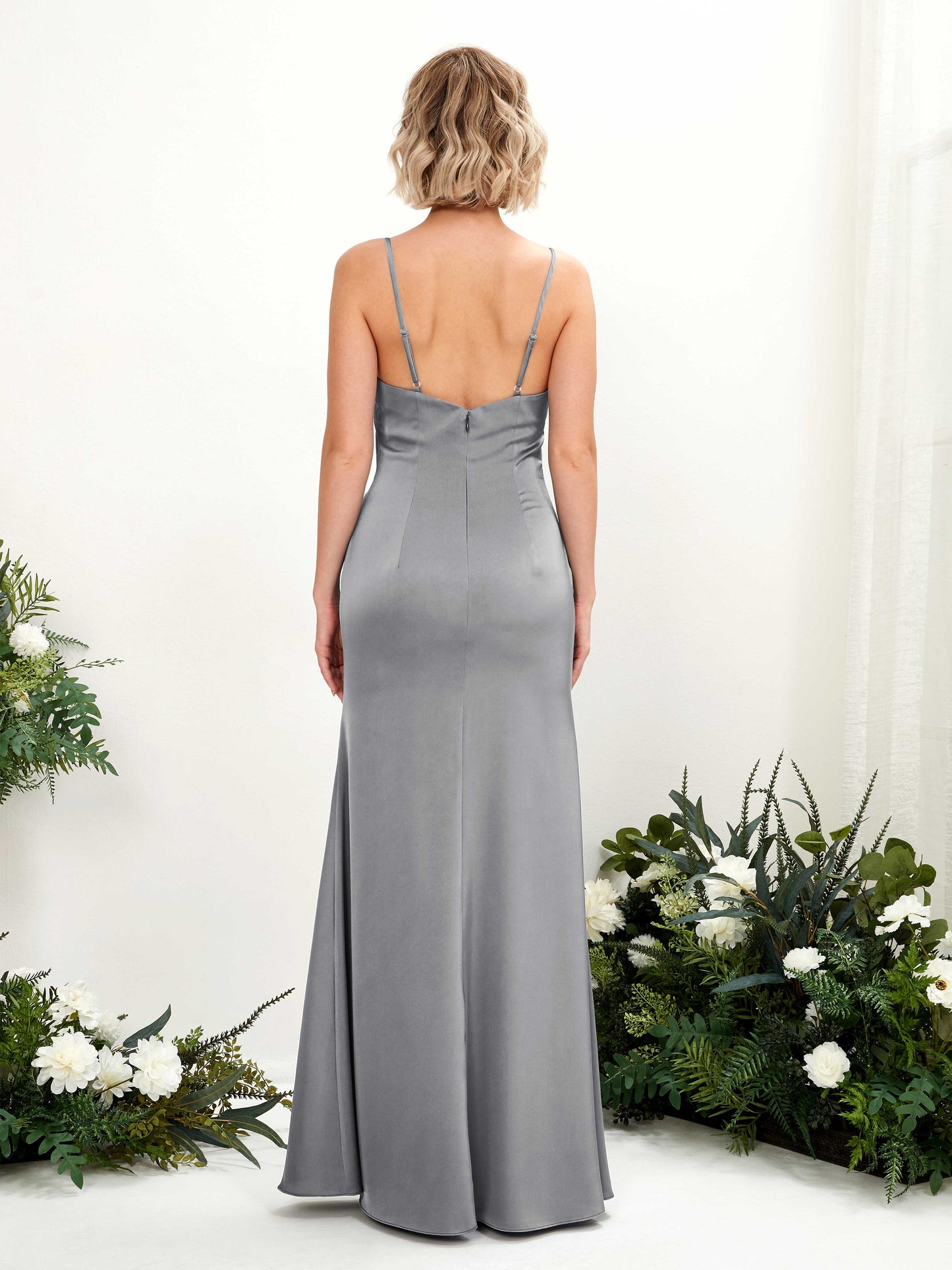 Gloria Steel Gray Satin Sleeveless Maxi Dress