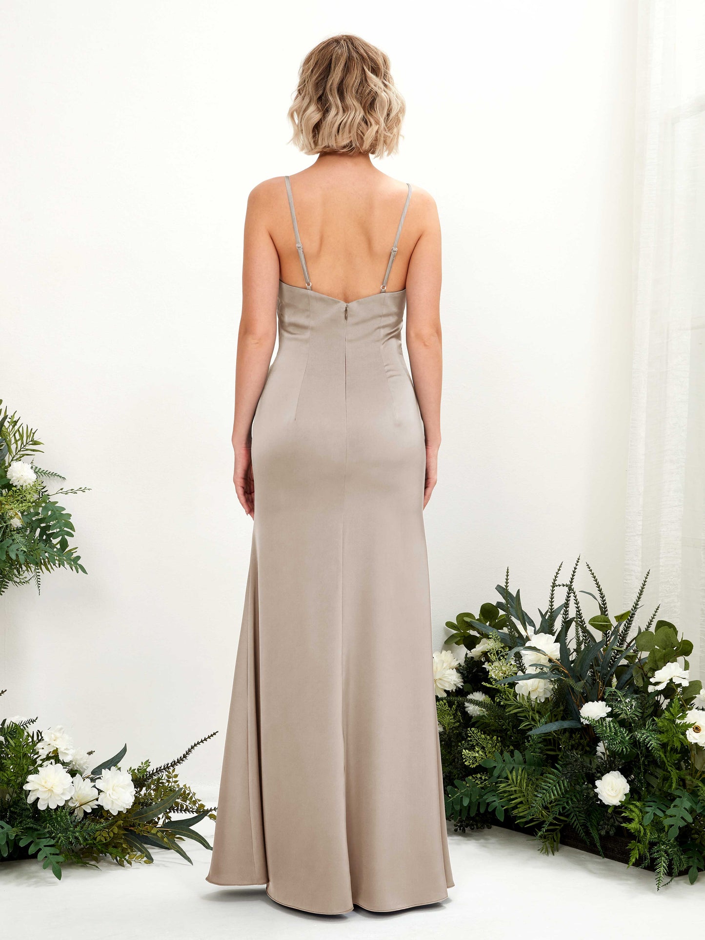 Gloria Taupe Satin Sleeveless Maxi Dress