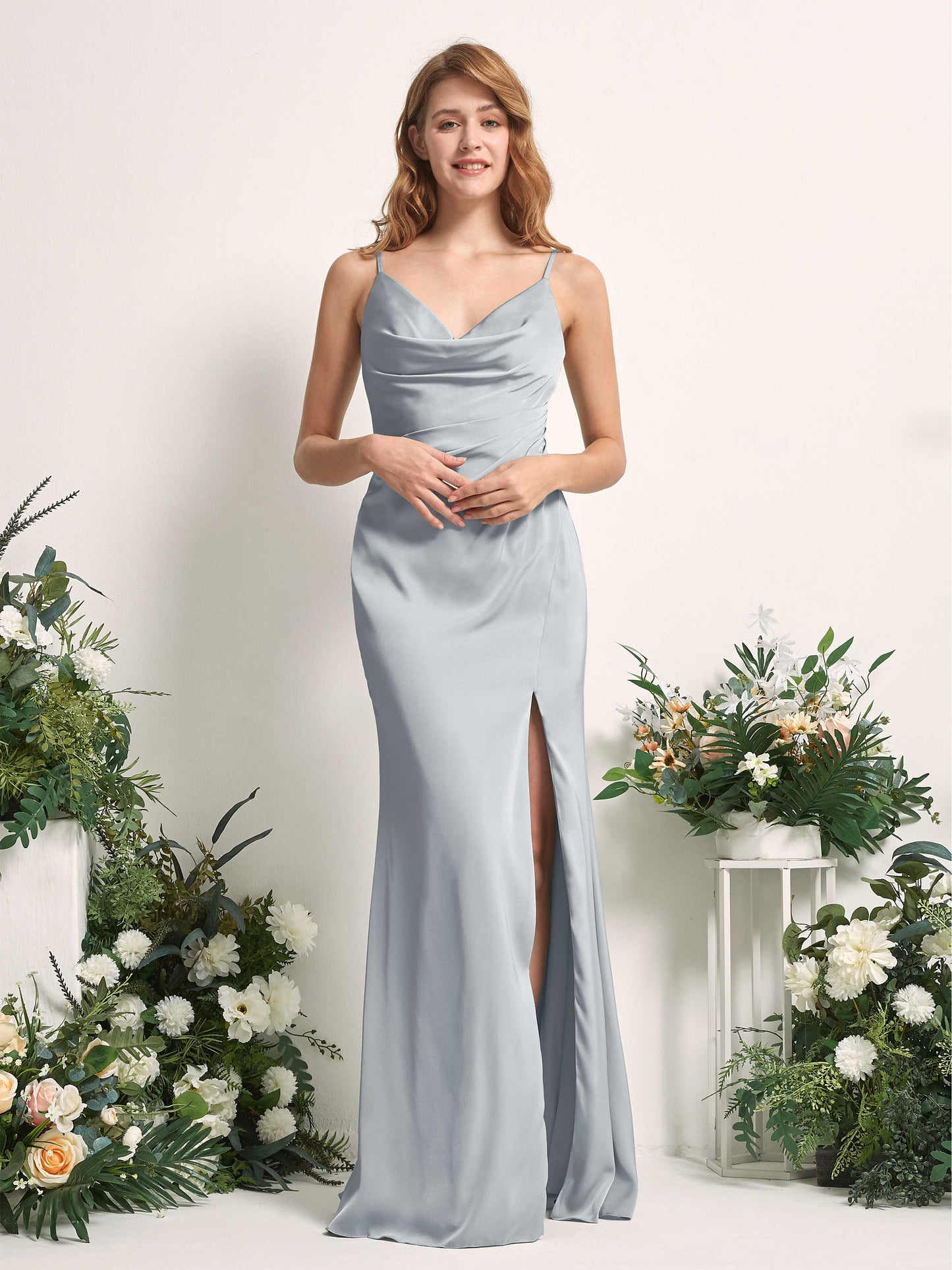 Hayley Baby Blue Satin Sleeveless Maxi Dress