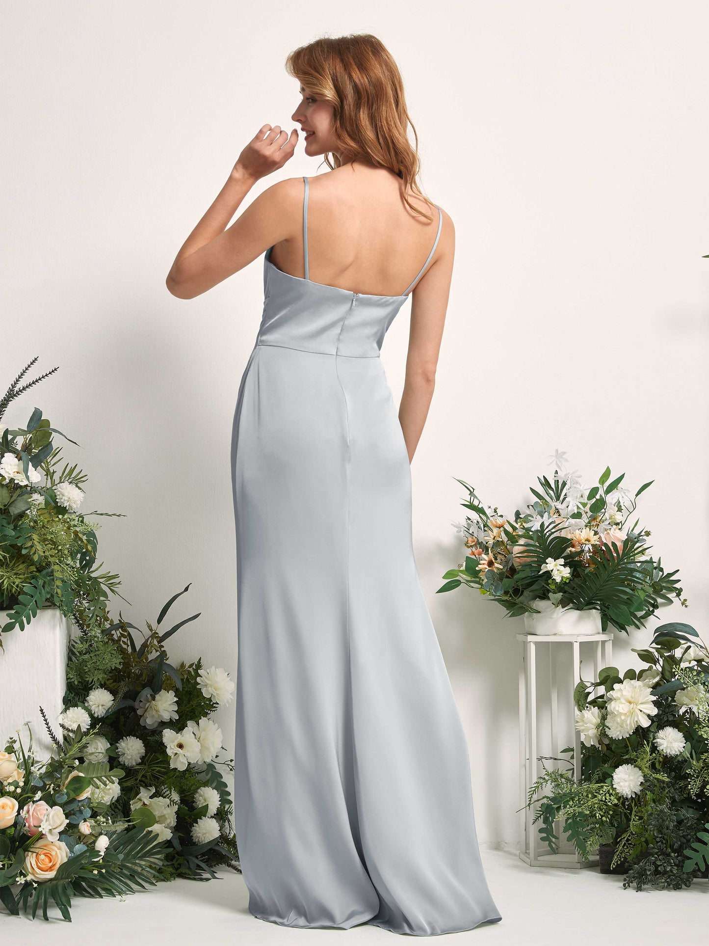 Hayley Baby Blue Satin Sleeveless Maxi Dress