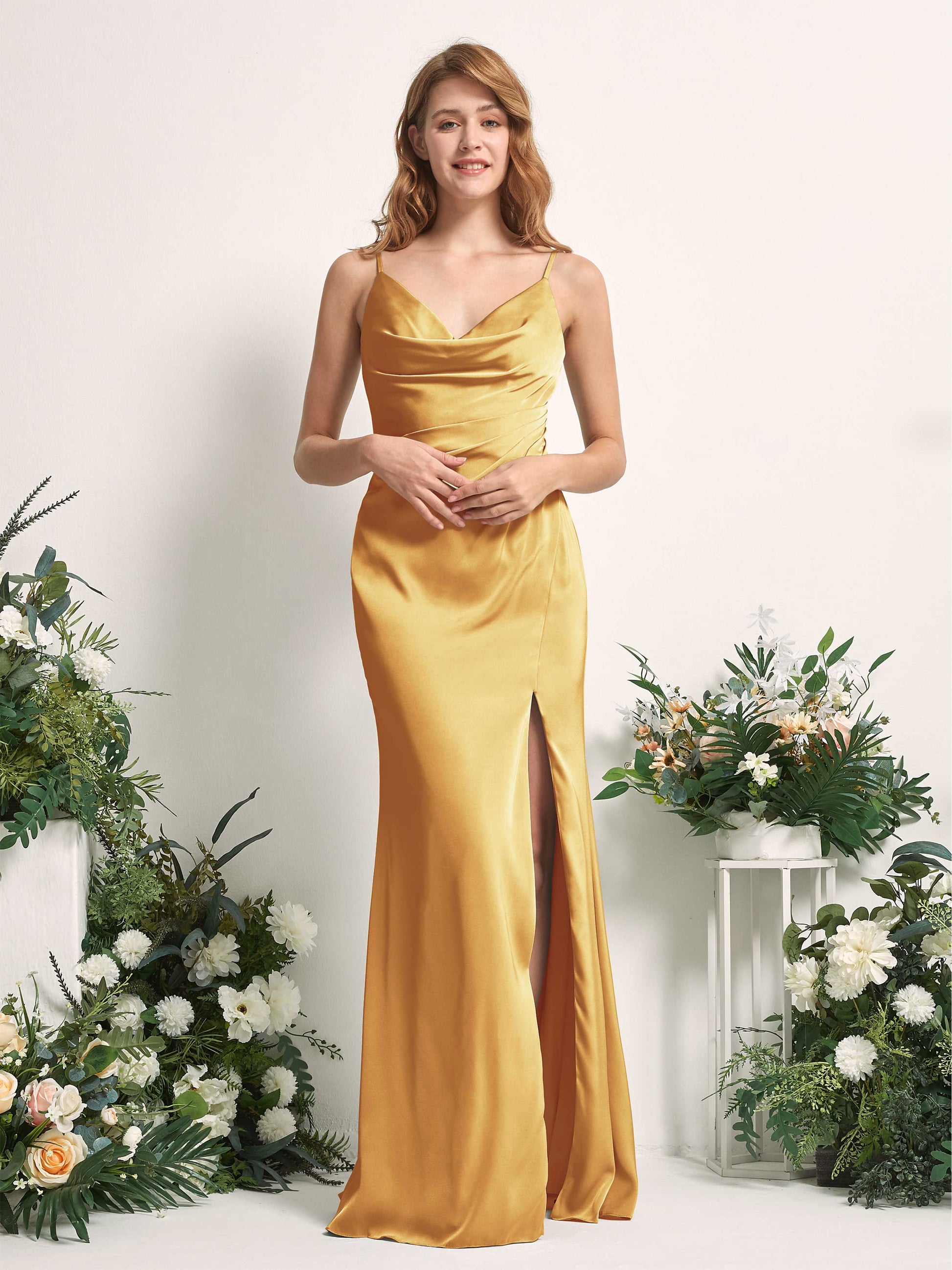 Hayley Canary Satin Sleeveless Maxi Dress