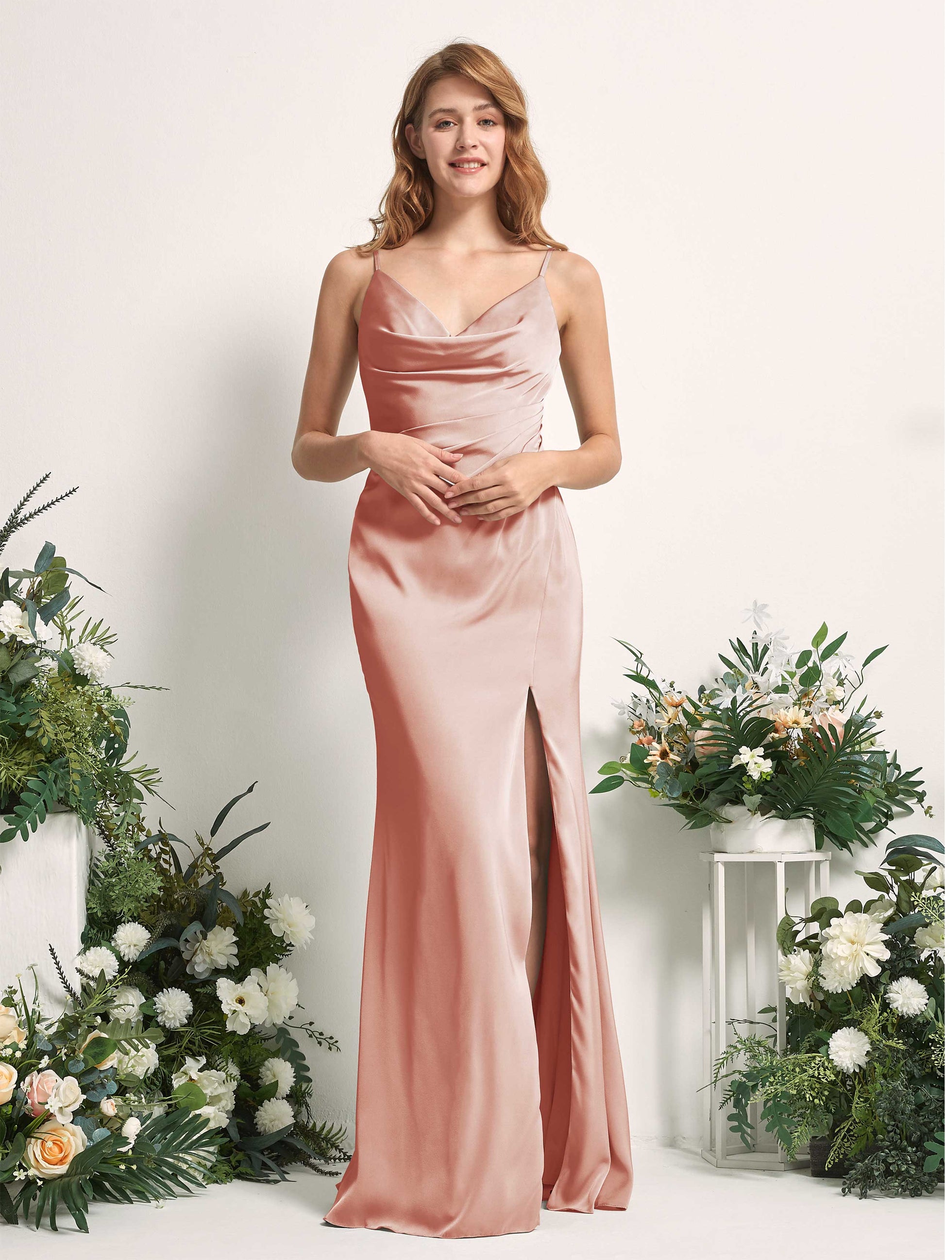 Hayley Cantaloupe Satin Sleeveless Maxi Dress