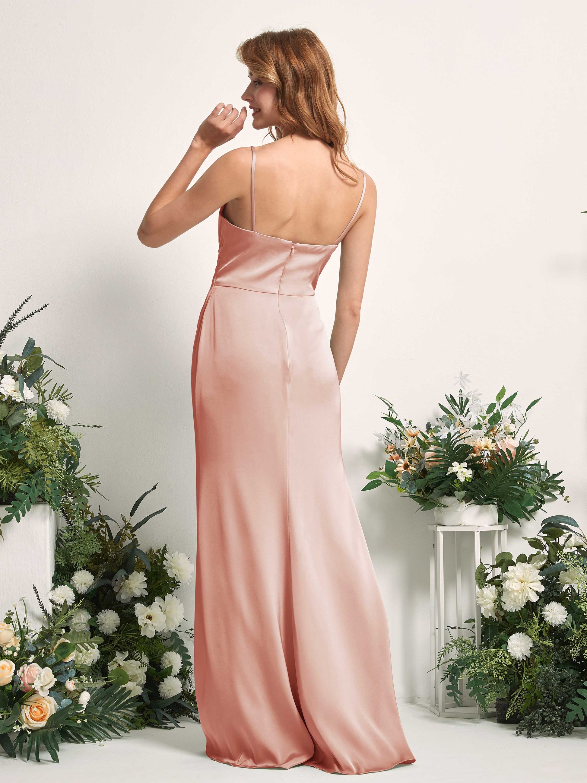 Hayley Cantaloupe Satin Sleeveless Maxi Dress