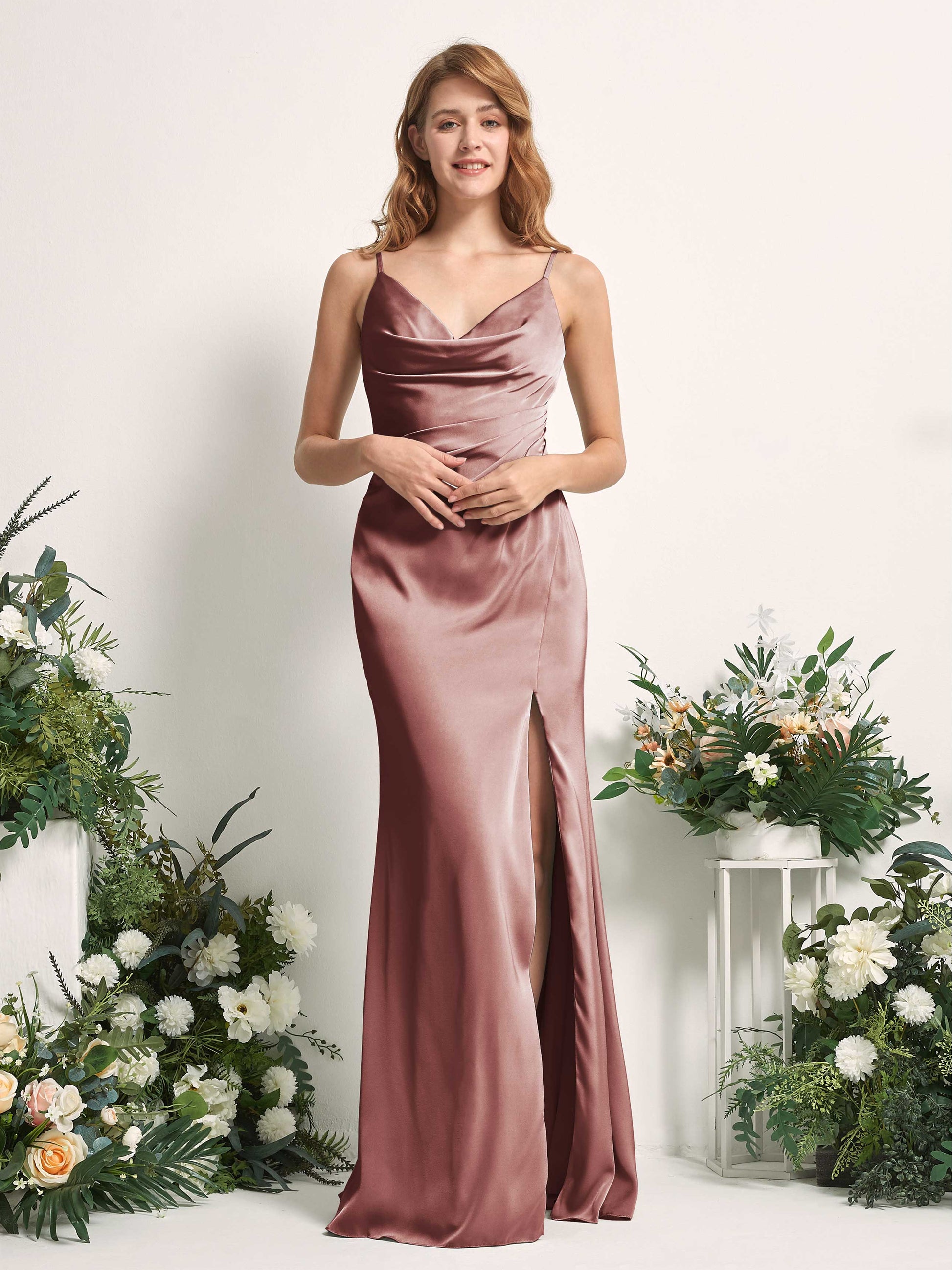 Hayley Desert Rose Satin Sleeveless Maxi Dress