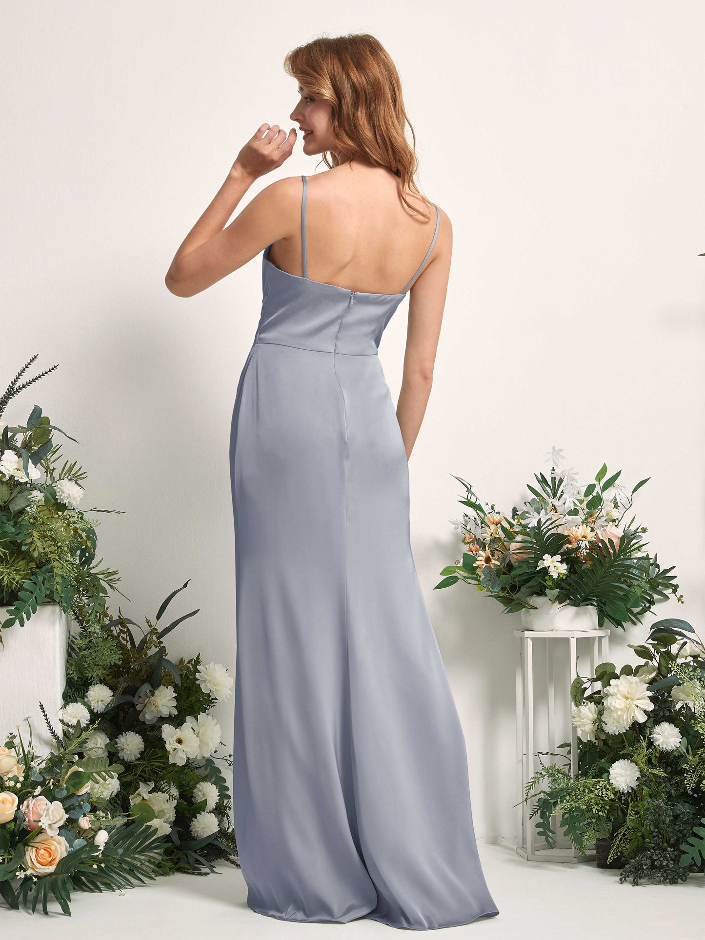 Hayley Dusty Blue Satin Sleeveless Maxi Dress