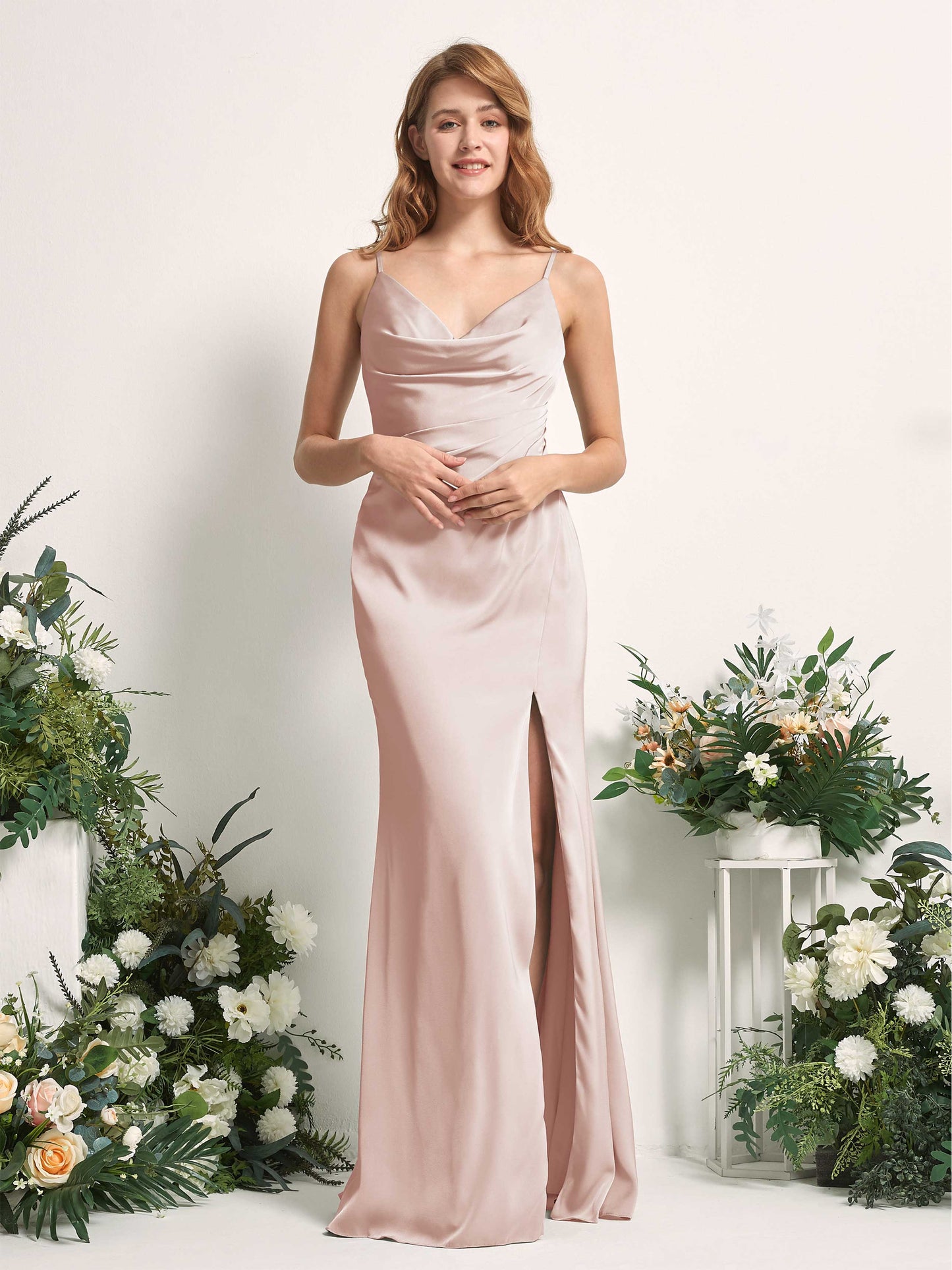 Hayley Pearl Pink Satin Sleeveless Maxi Dress