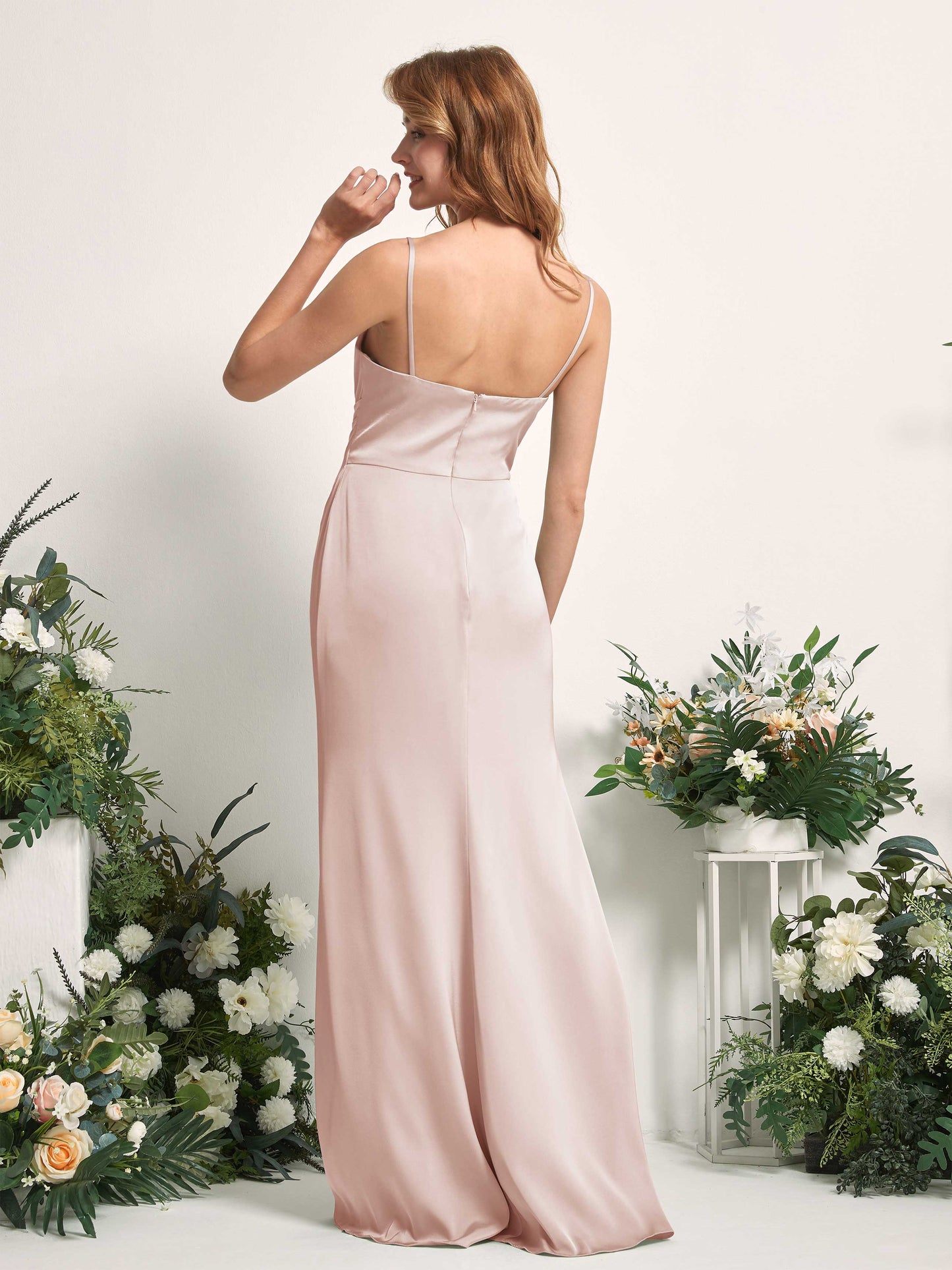 Hayley Pearl Pink Satin Sleeveless Maxi Dress