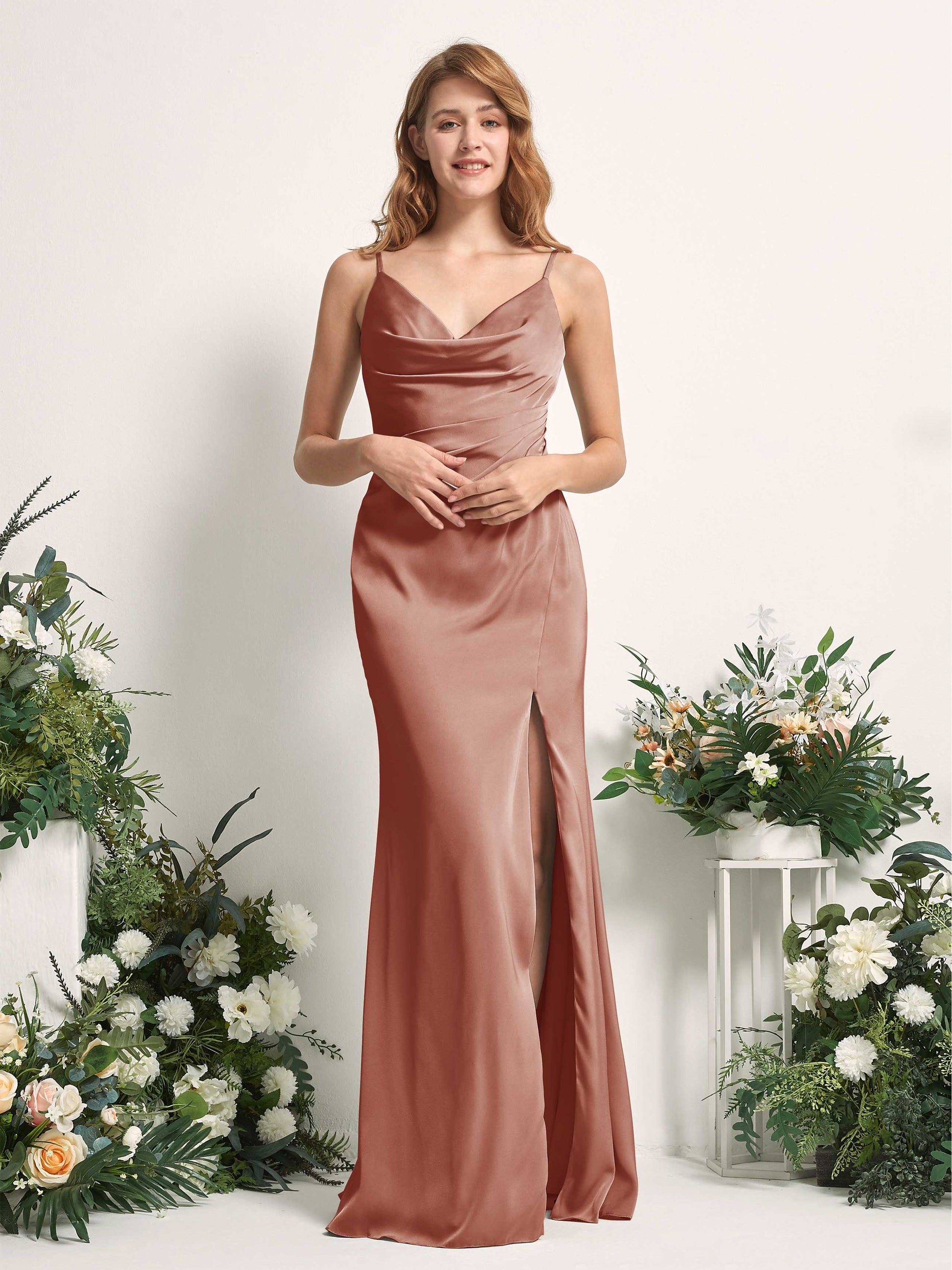 Hayley Raw Sienna Satin Sleeveless Maxi Dress