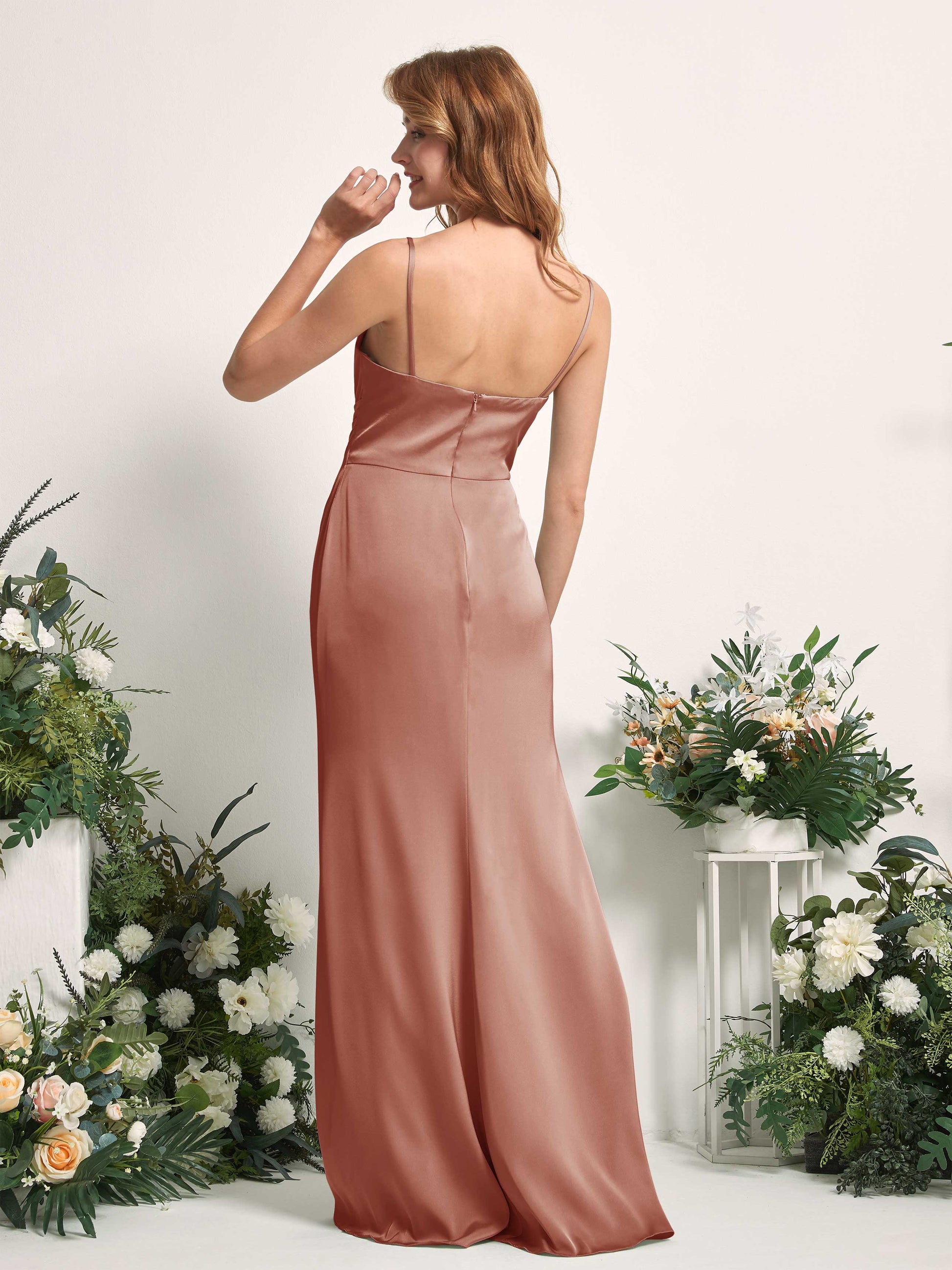 Hayley Raw Sienna Satin Sleeveless Maxi Dress