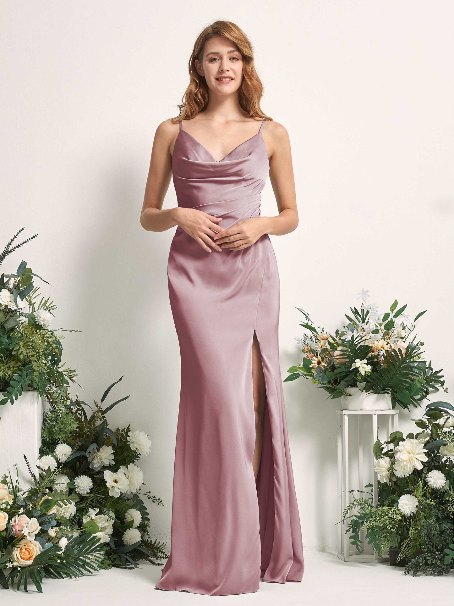 Hayley Rose Quartz Satin Sleeveless Maxi Dress