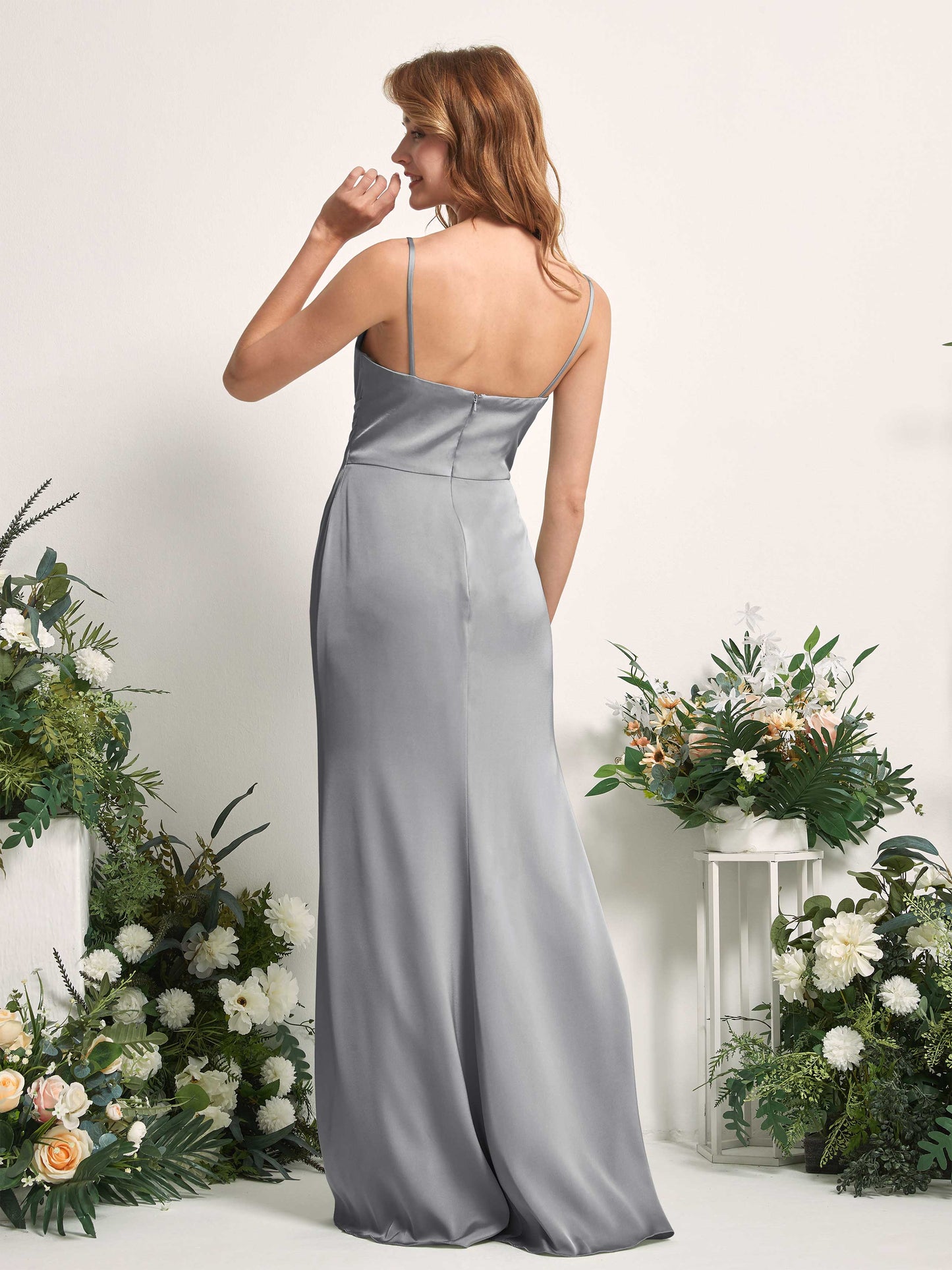 Hayley Steel Gray Satin Sleeveless Maxi Dress