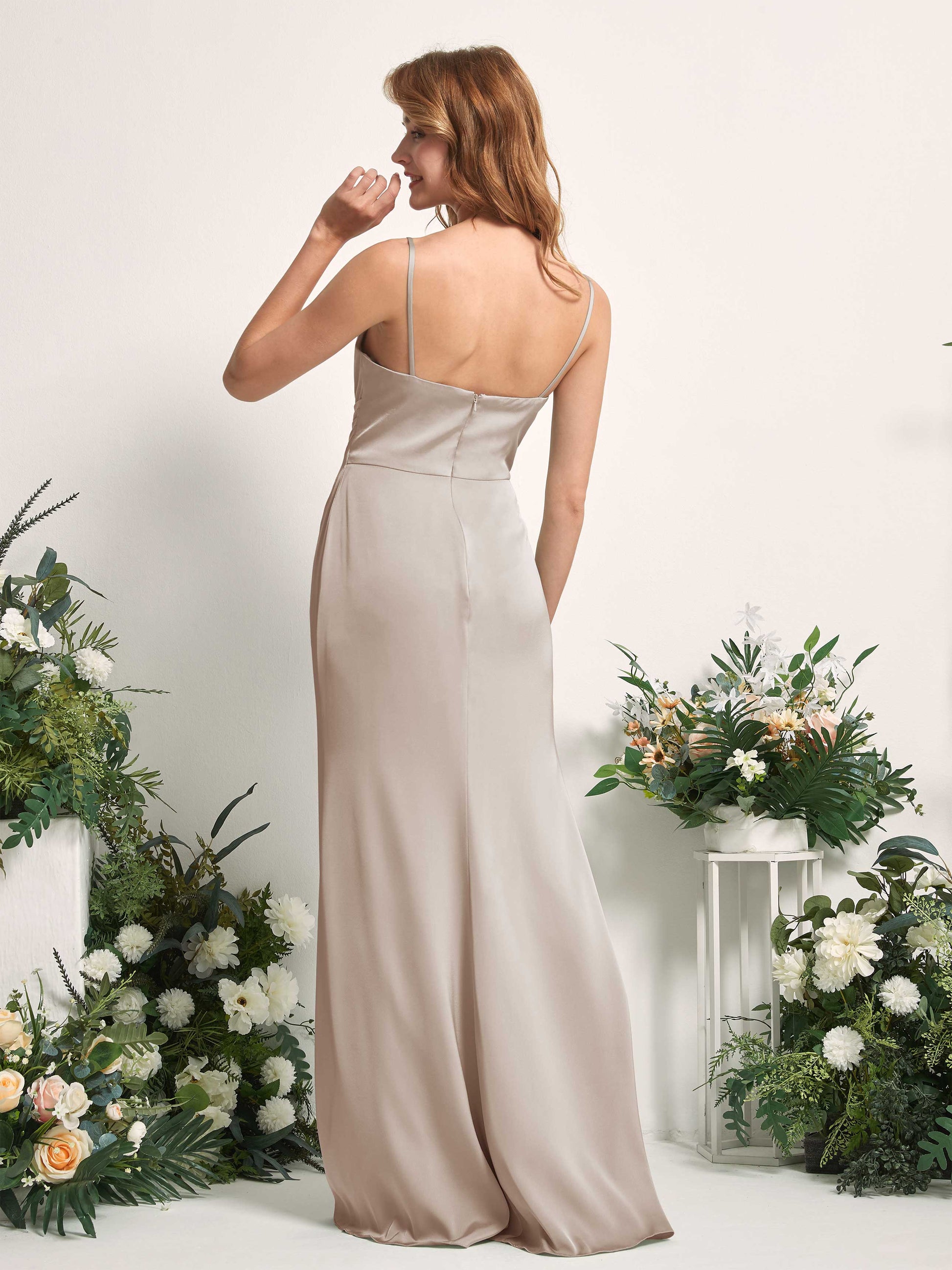 Hayley Taupe Satin Sleeveless Maxi Dress