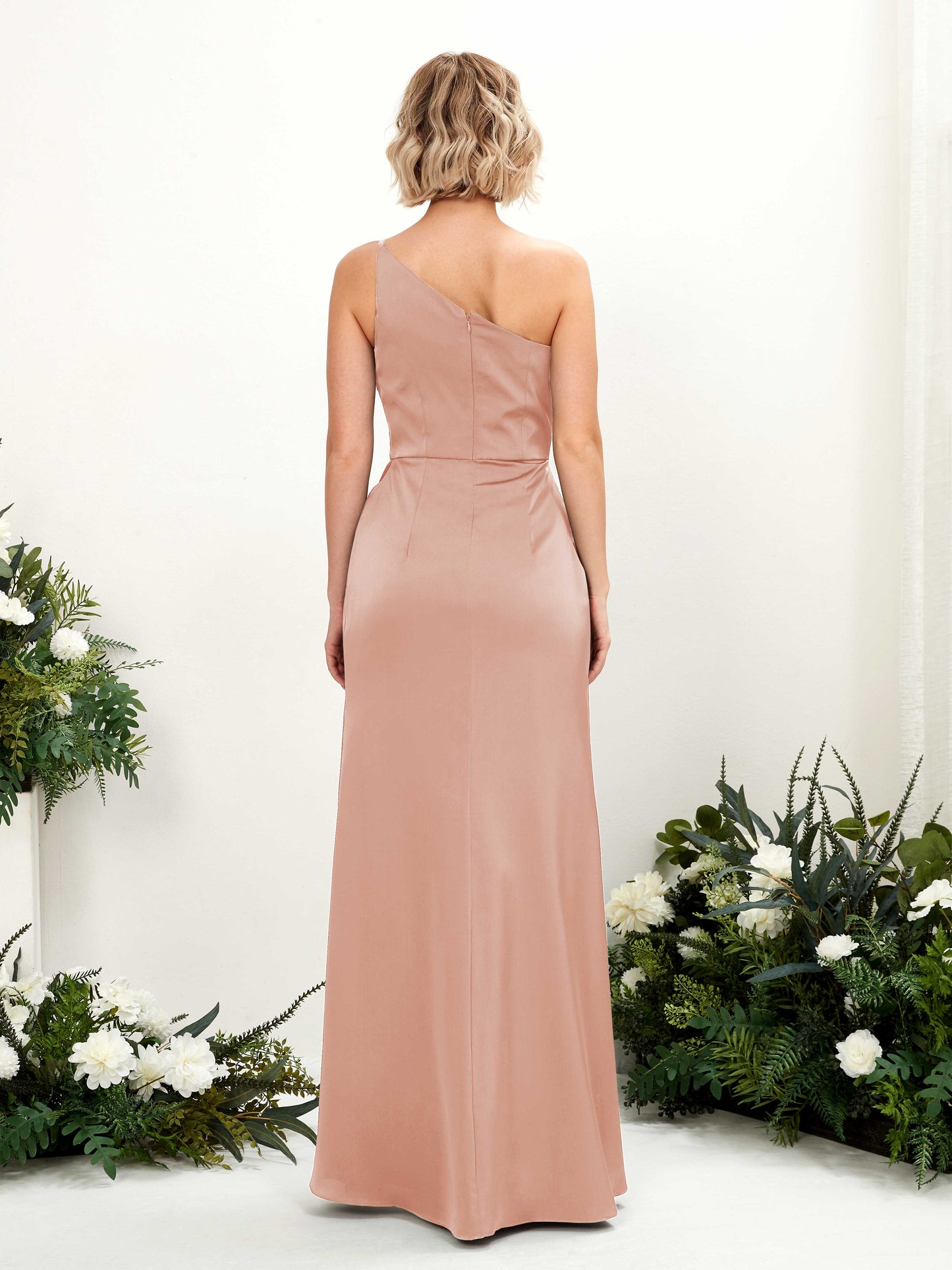 Hedy Cantaloupe Satin One Shoulder Maxi Dress