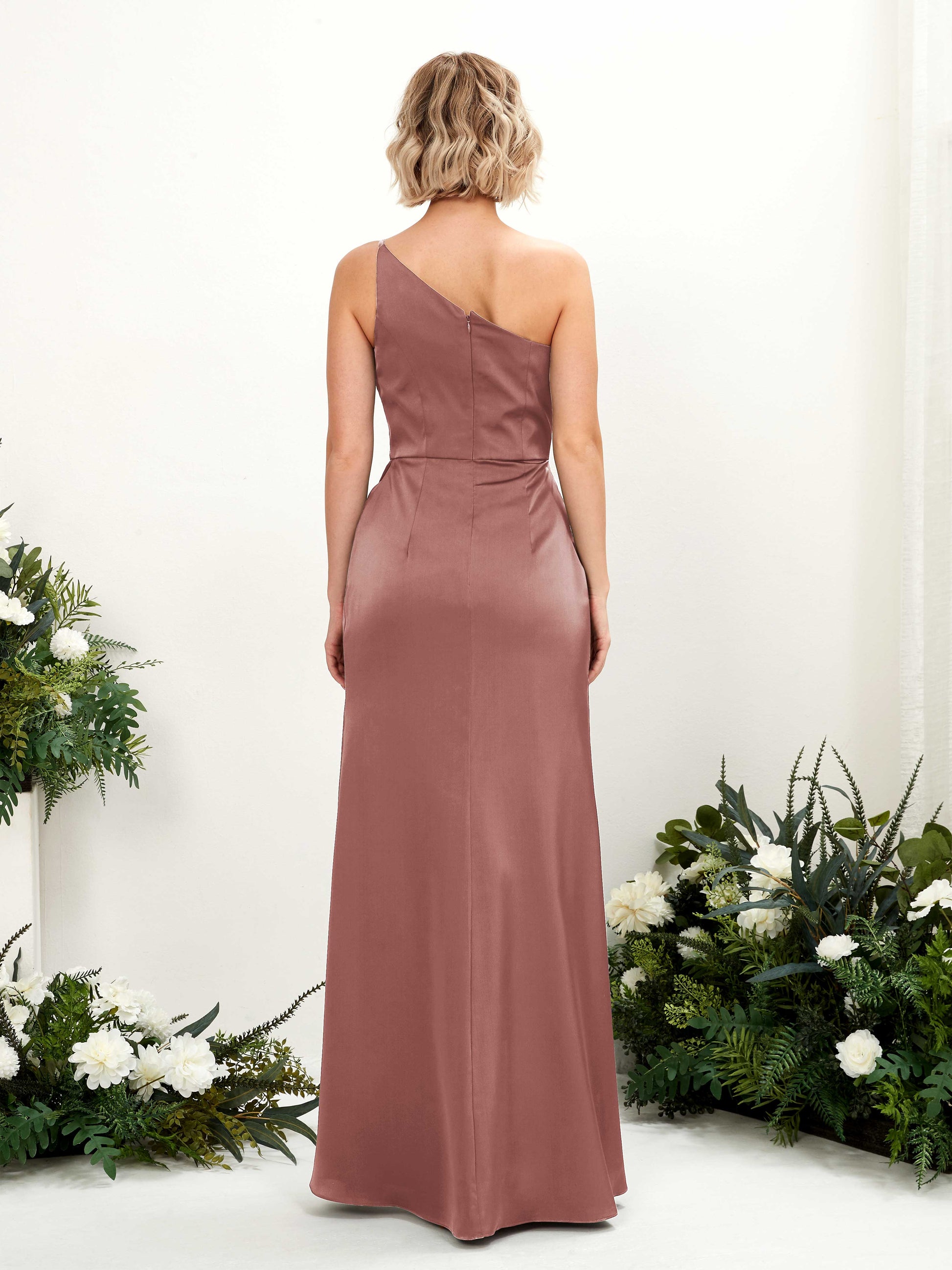 Hedy Desert Rose Satin One Shoulder Maxi Dress