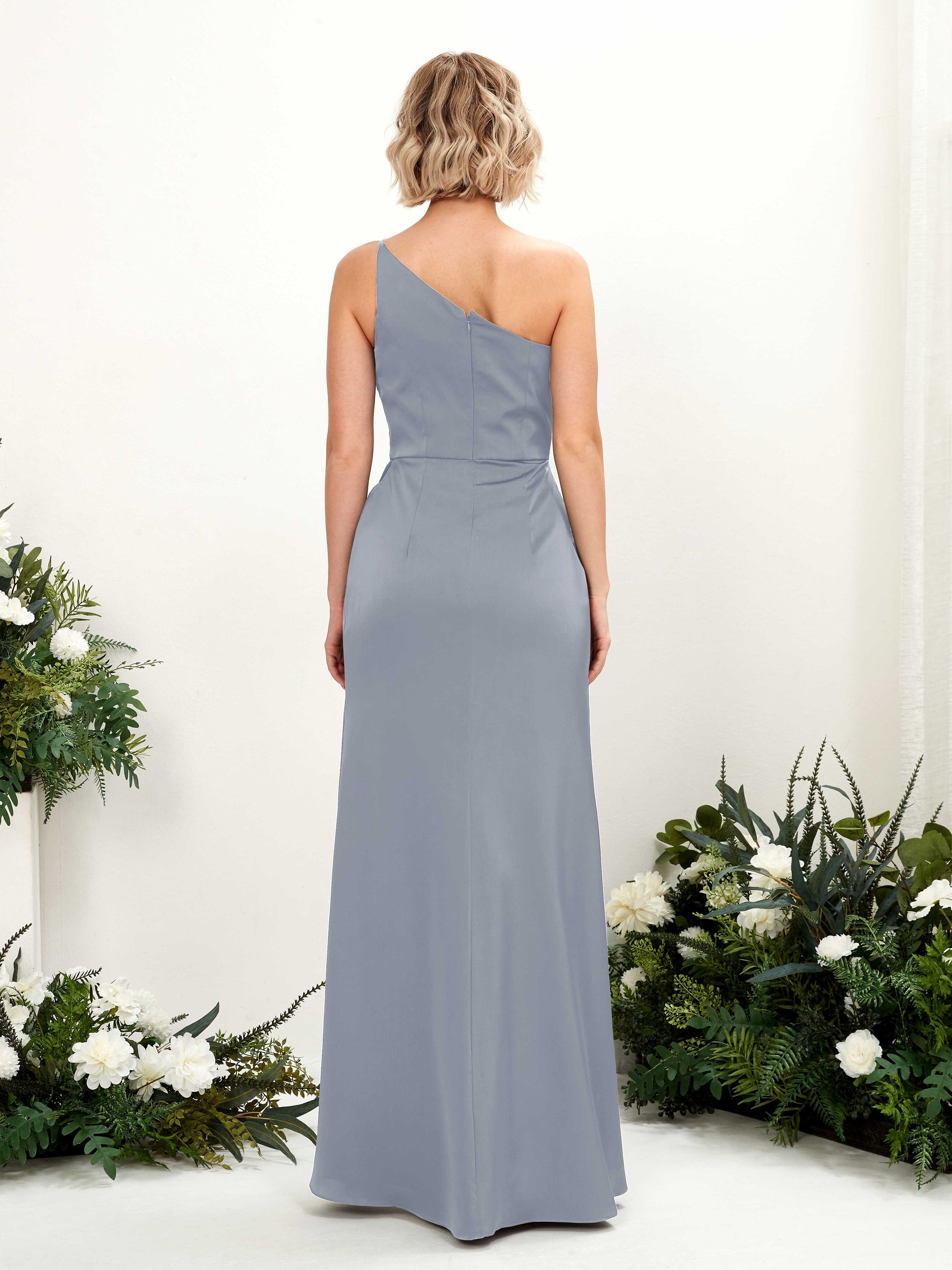 Hedy Dusty Blue Satin One Shoulder Maxi Dress