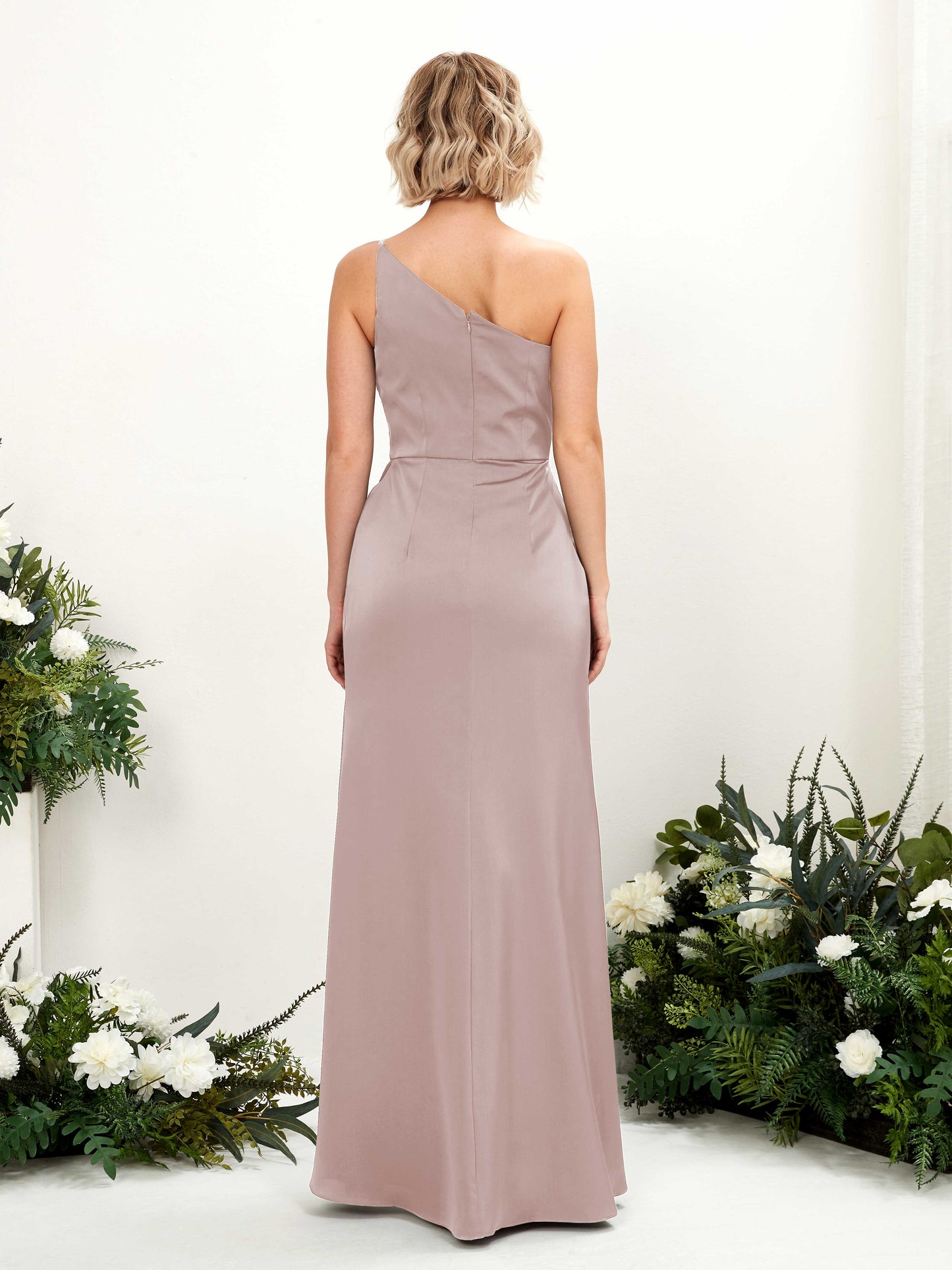 Hedy Dusty Rose Satin One Shoulder Maxi Dress