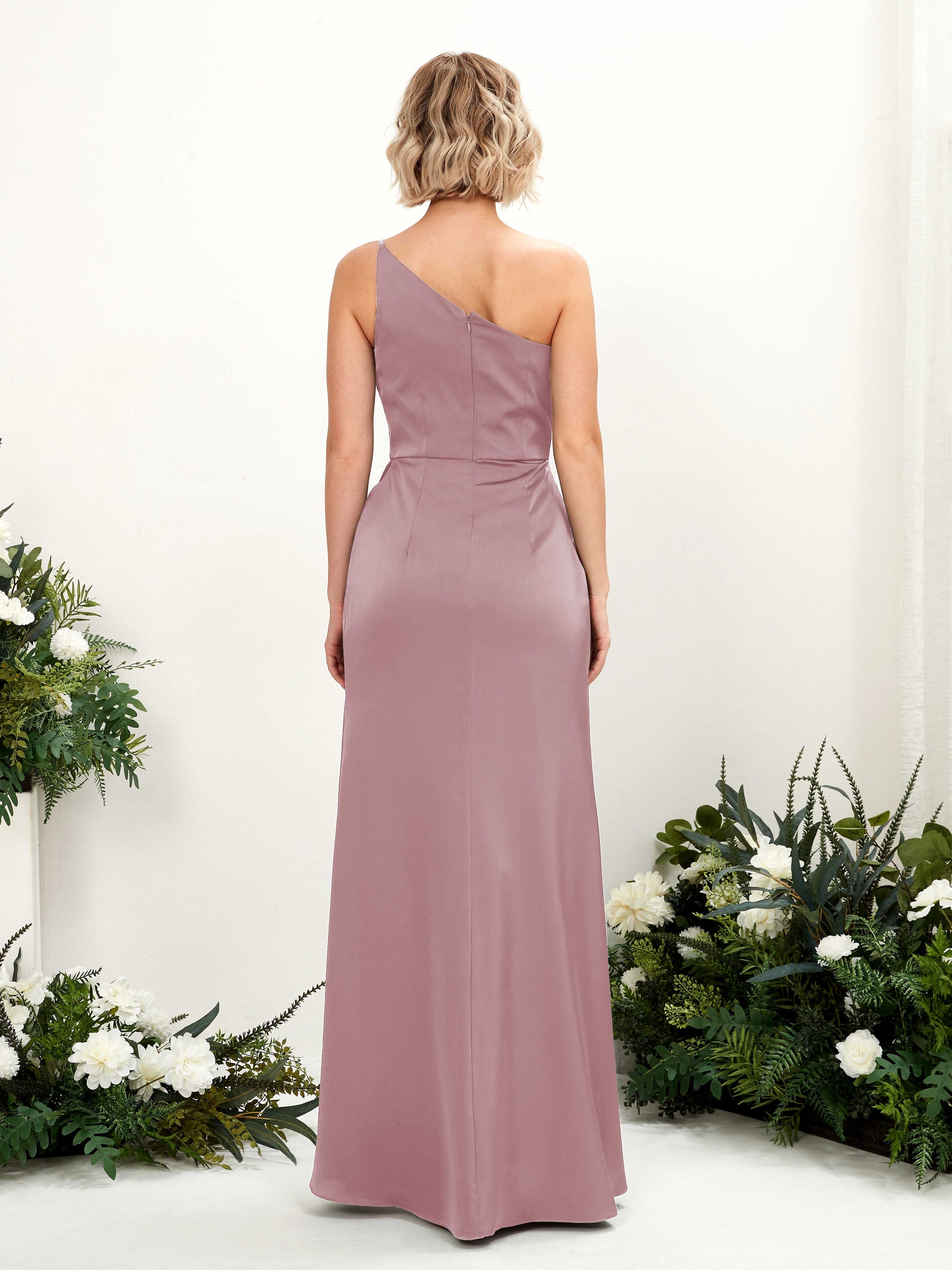 Hedy Rose Quartz Satin One Shoulder Maxi Dress