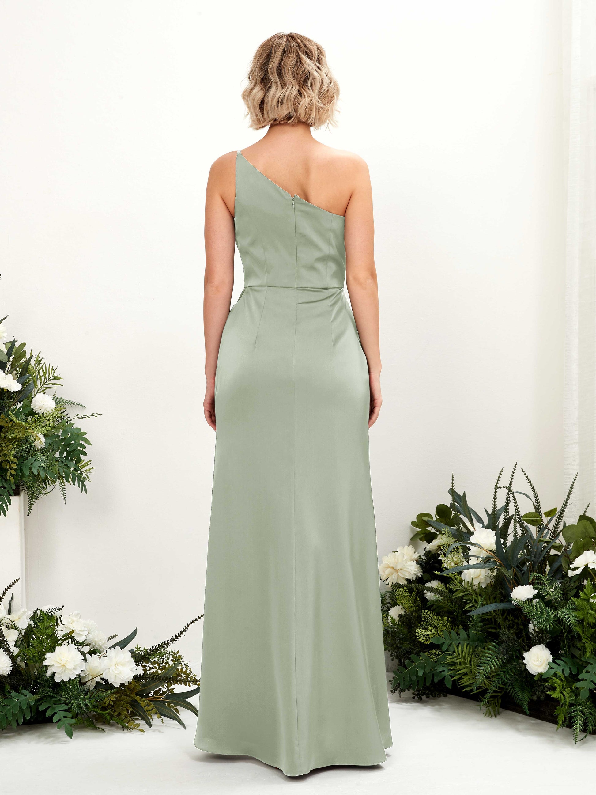 Hedy Sage Green Satin One Shoulder Maxi Dress