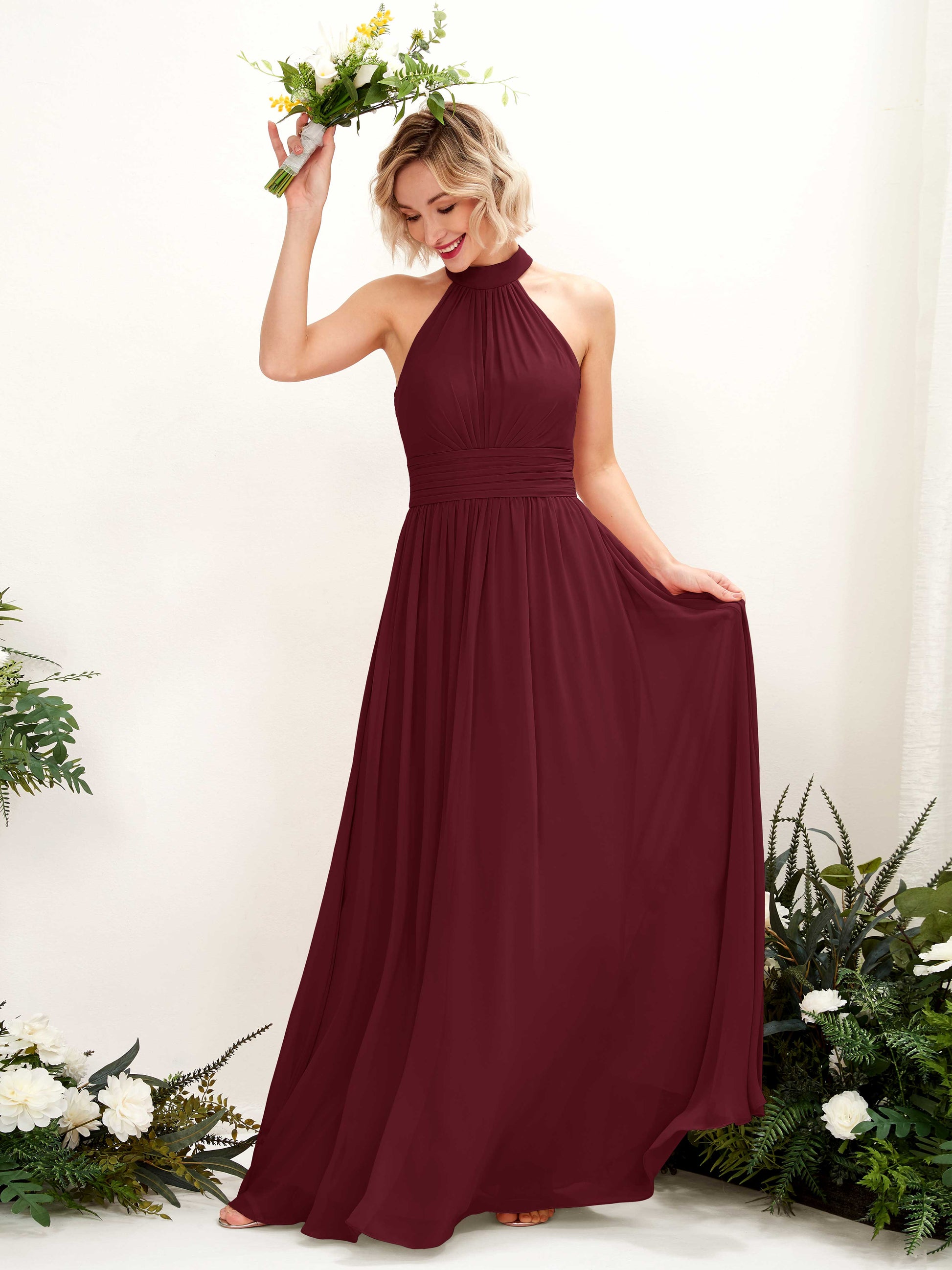 Hilda Burgundy Halter Maxi Dress