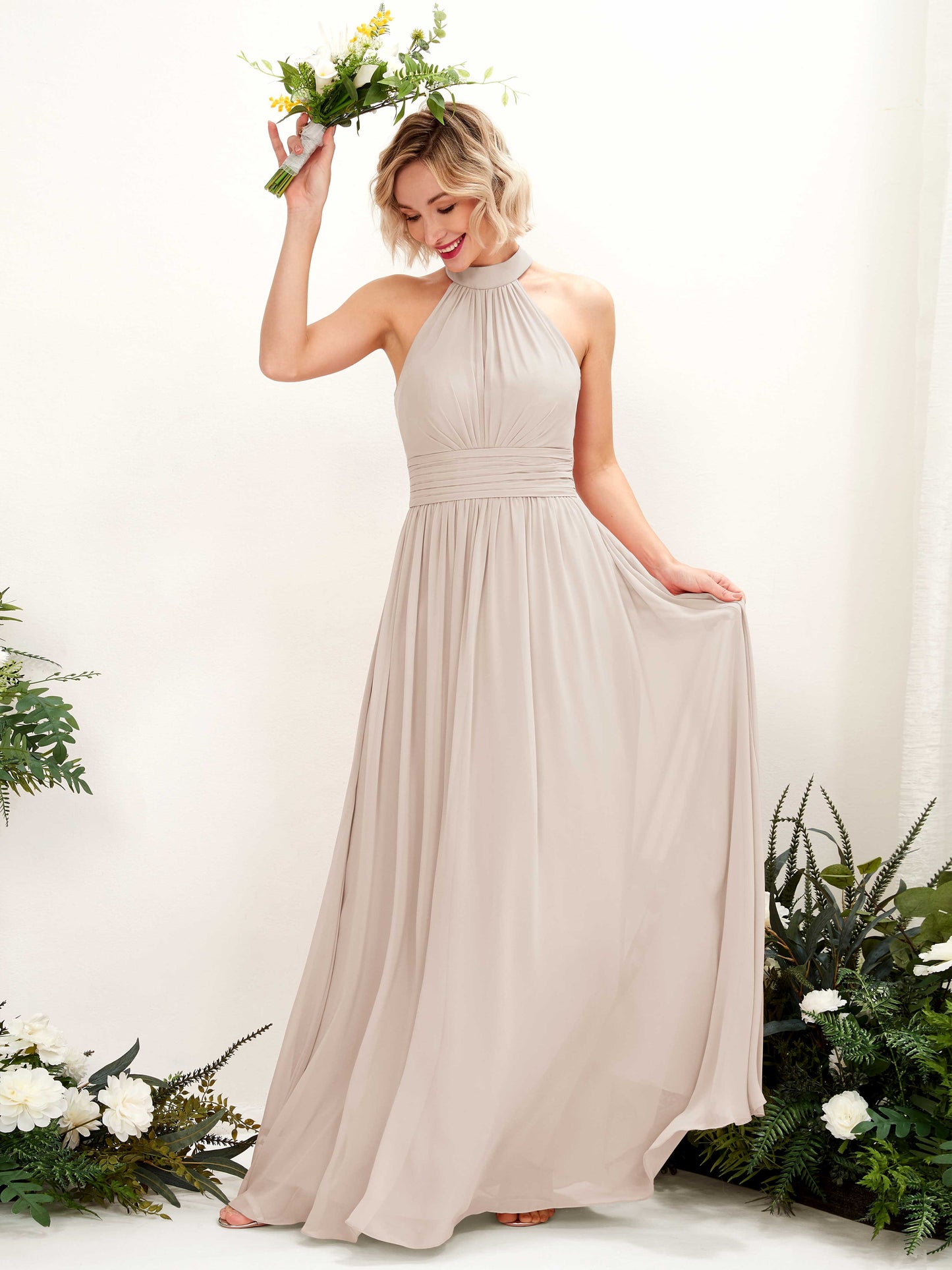 Hilda Champagne Halter Maxi Dress