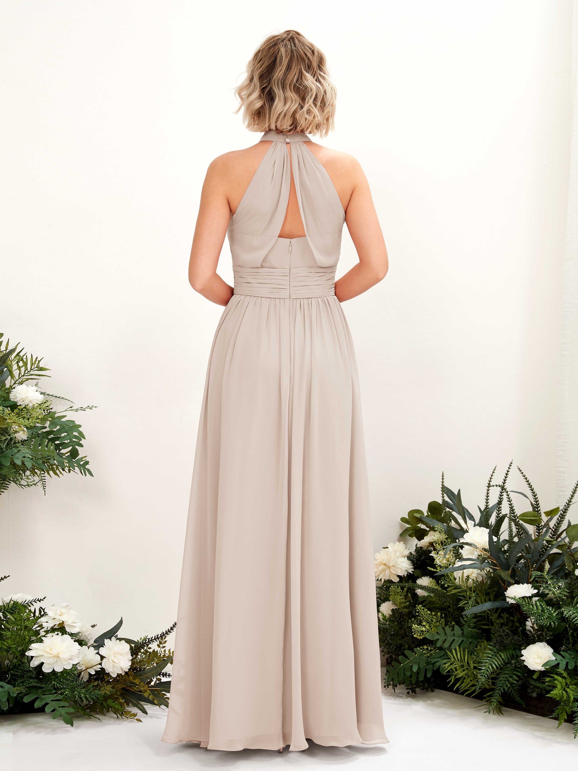 Hilda Champagne Halter Maxi Dress