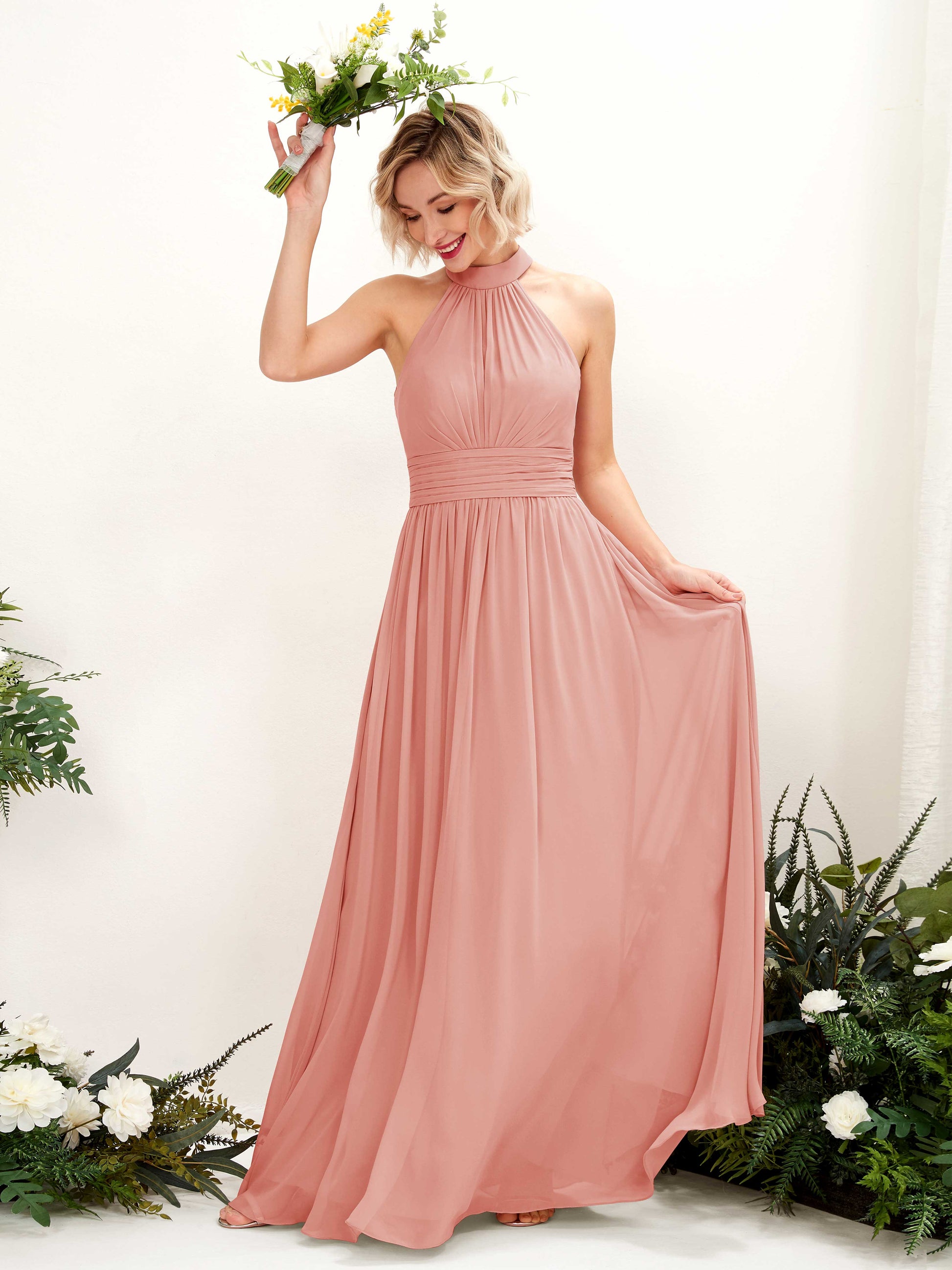 Hilda Champagne Rose Halter Maxi Dress