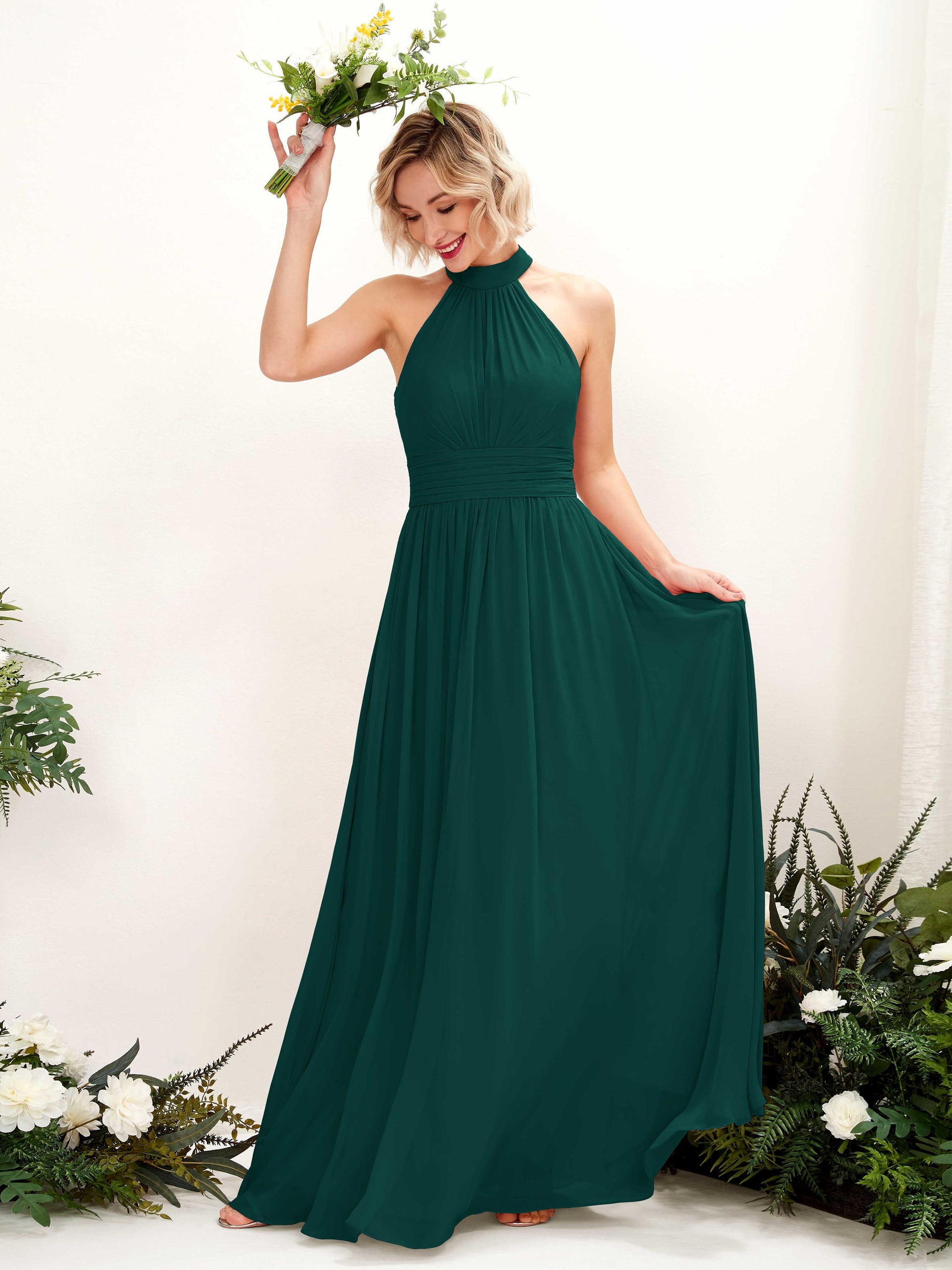 Hilda Dark Emerald Halter Maxi Dress