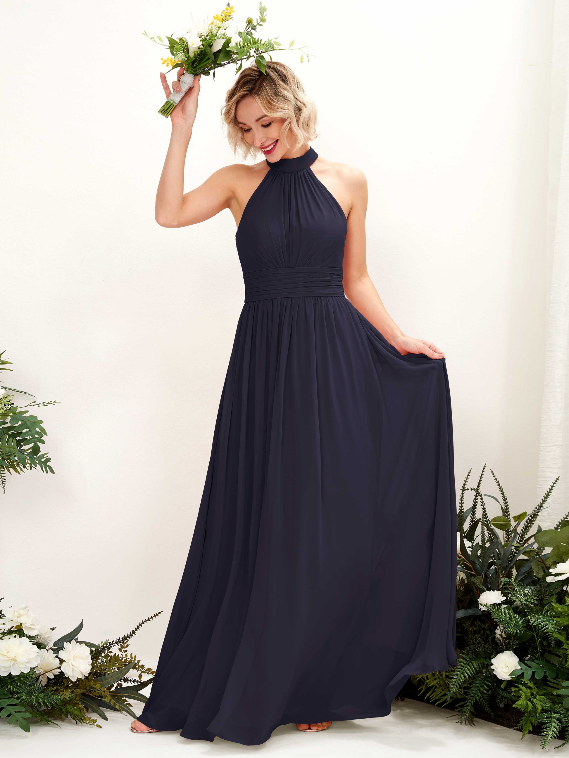 Hilda Dark Navy Halter Maxi Dress